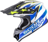 Casco Off-Road Per Moto Scorpion Exo Vx-16 Evo Air Polycarbonate Bianco Blu Giallo Patriot Taglia Xs