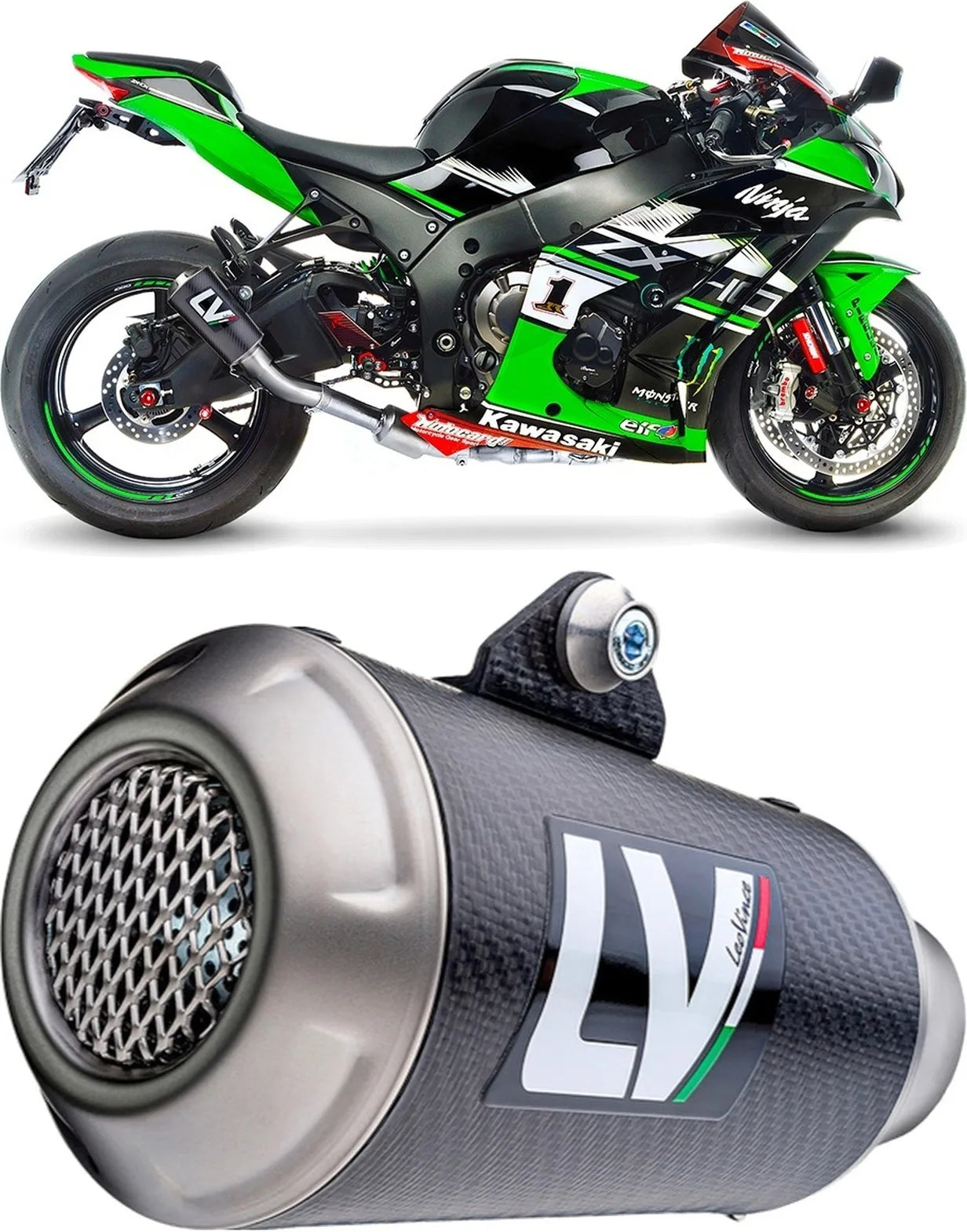 Terminale Di Scarico Senza Omologazione Suono Lv-10 Carbonio Fondello Acciaio - Leovince Compatibile Con Kawasaki Zx 10Rr Ninja (2017-2020)