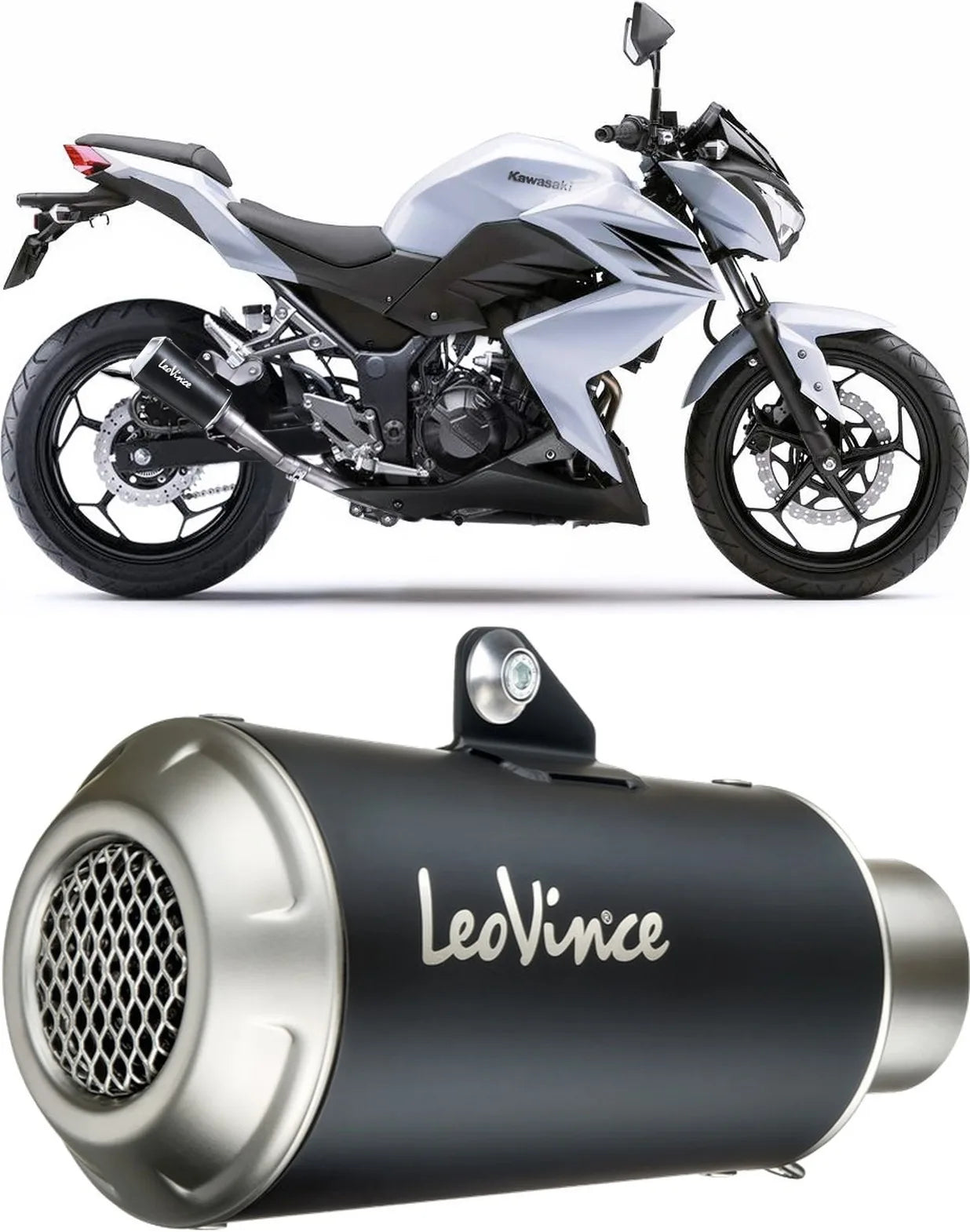 Terminale Di Scarico Senza Omologazione Suono Lv-10 Acciaio Nero Fondello Acciaio - Leovince Compatibile Con Kawasaki Z 300 Abs (2015-2016)