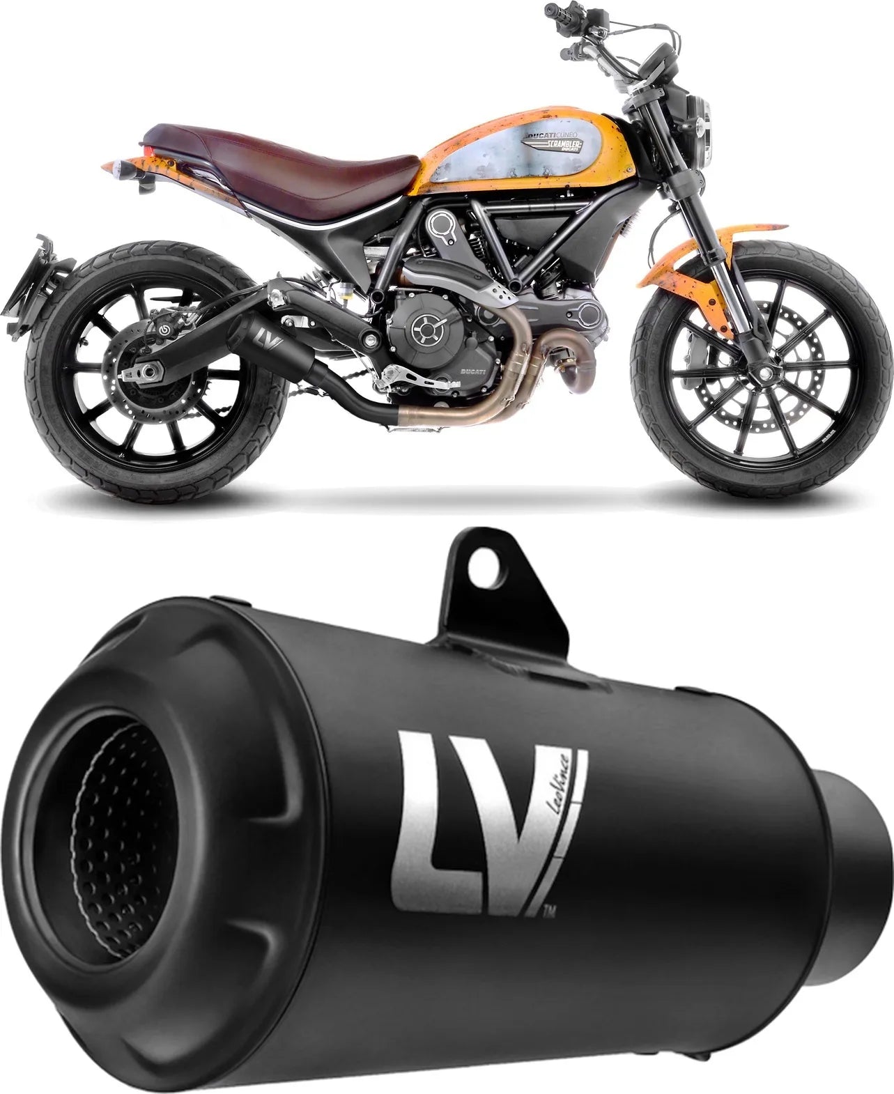 Terminale Di Scarico Senza Omologazione Suono Lv-10 Acciaio Full Nero Fondello Acciaio Nero - Leovince Compatibile Con Ducati Scrambler 800 - Full Throttle (2017-2020)