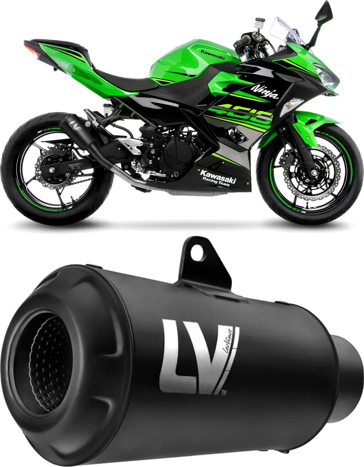 Terminale Di Scarico Senza Omologazione Suono Lv-10 Acciaio Full Nero Fondello Acciaio Nero - Leovince Compatibile Con Kawasaki Ninja 400 (2022-2023)