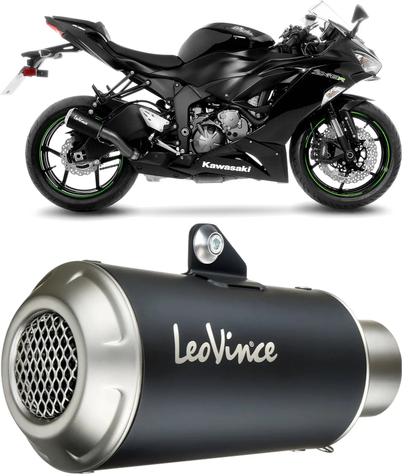 Terminale Di Scarico Senza Omologazione Suono Lv-10 Acciaio Nero Fondello Acciaio - Leovince Compatibile Con Kawasaki Zx 6R Ninja (2013-2016)