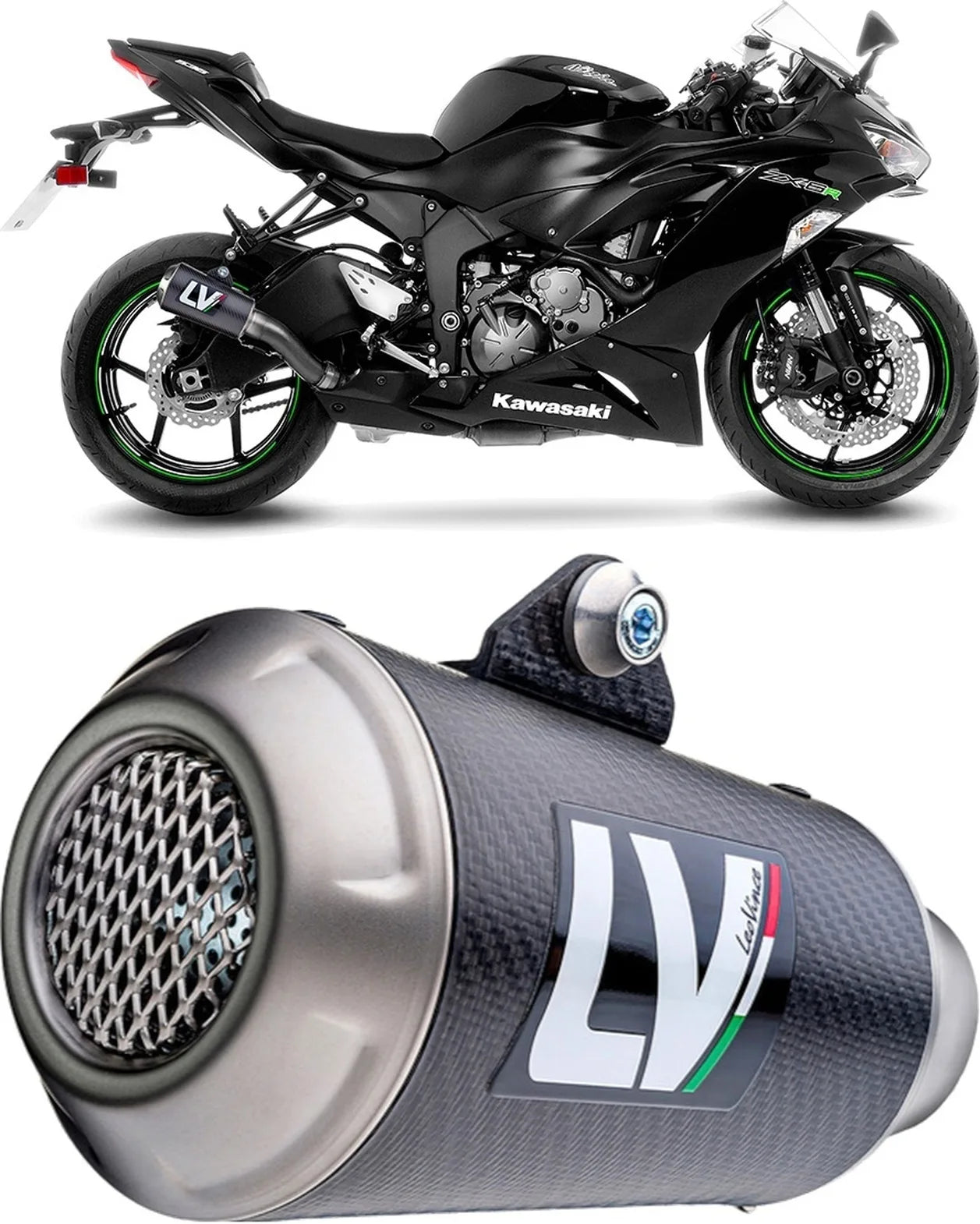 Terminale Di Scarico Senza Omologazione Suono Lv-10 Carbonio Fondello Acciaio - Leovince Compatibile Con Kawasaki Zx 6R Ninja (2024-2026)