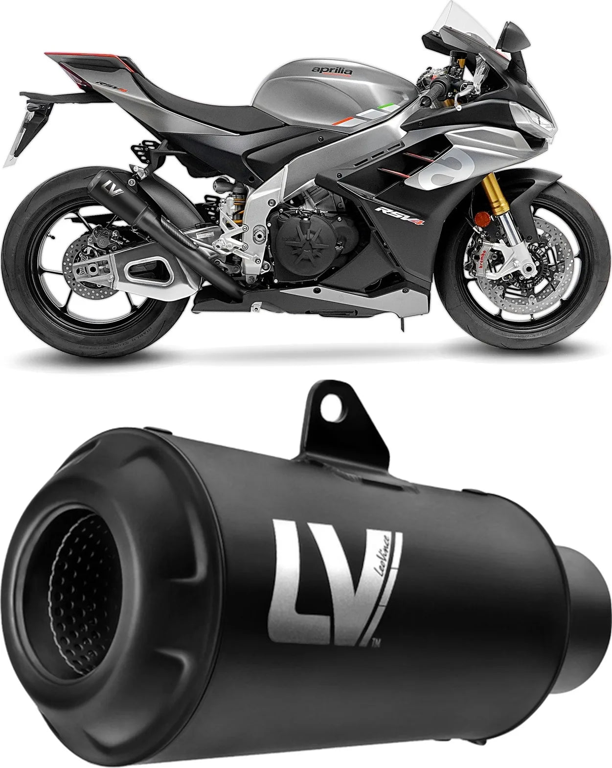 Terminale Di Scarico Senza Omologazione Suono Lv-10 Acciaio Full Nero Fondello Acciaio Nero - Leovince Compatibile Con Aprilia Rsv4 1100 Factory (2021-2024)