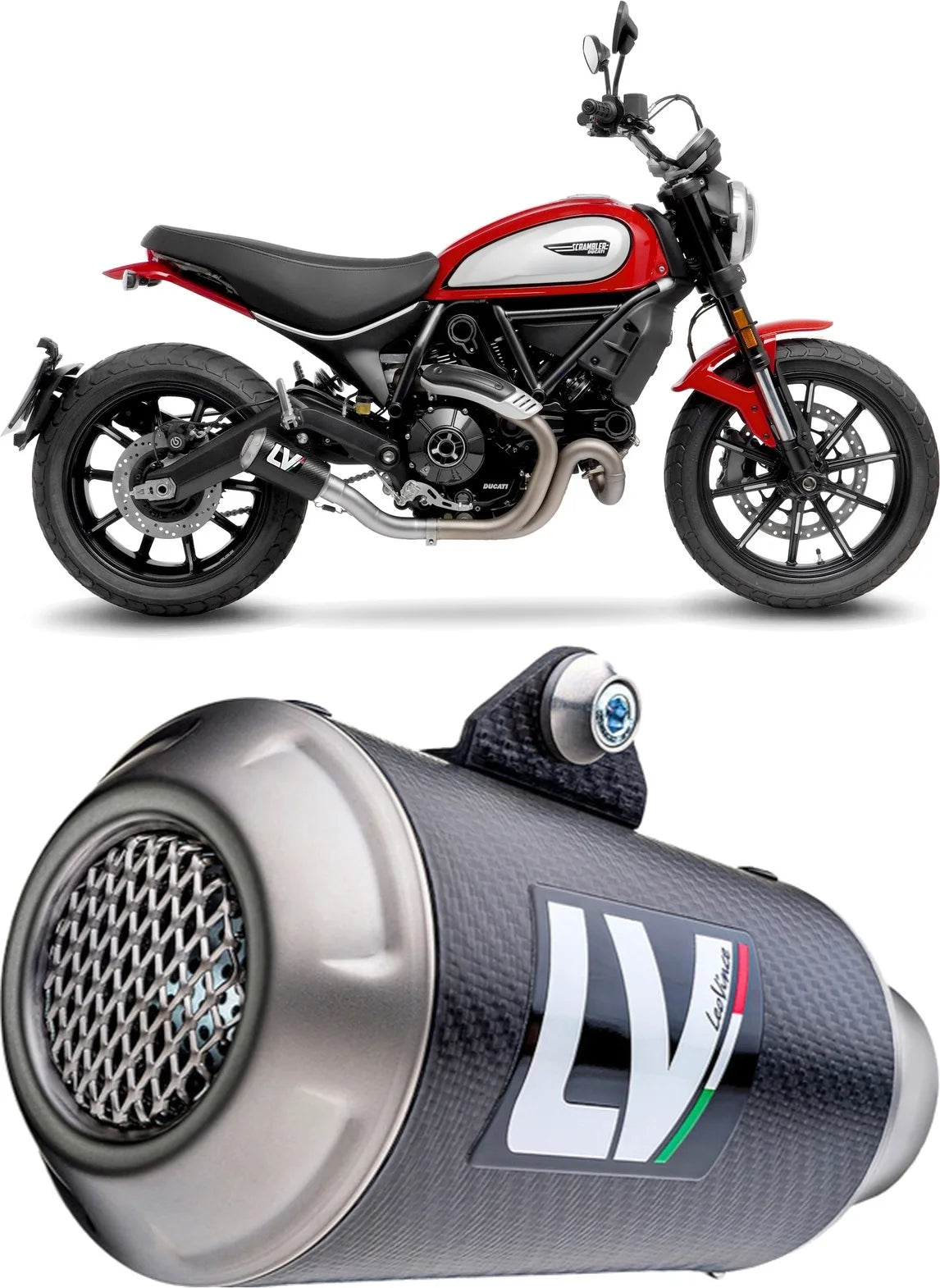 Terminale Di Scarico Senza Omologazione Suono Lv-10 Carbonio Fondello Acciaio - Leovince Compatibile Con Ducati Scrambler 800 Urban Motard (2021-2022)