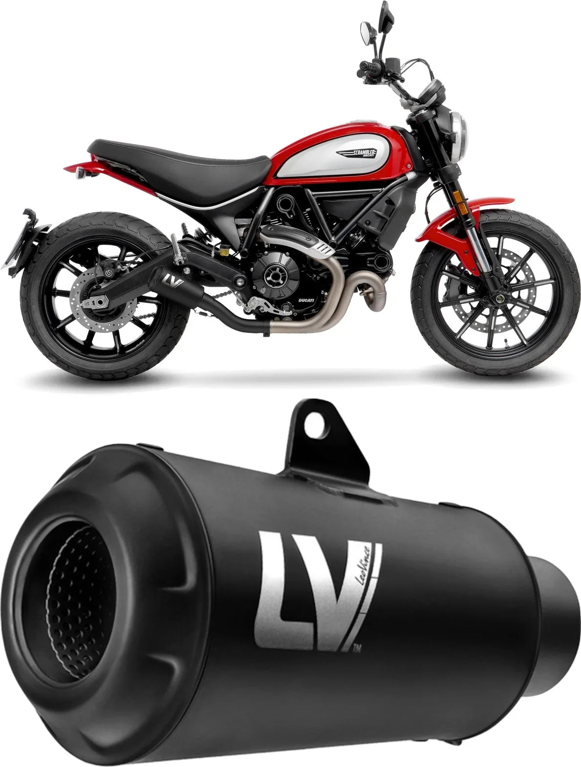 Terminale Di Scarico Senza Omologazione Suono Lv-10 Acciaio Full Nero Fondello Acciaio Nero - Leovince Compatibile Con Ducati Scrambler 800 Urban Motard (2021-2022)