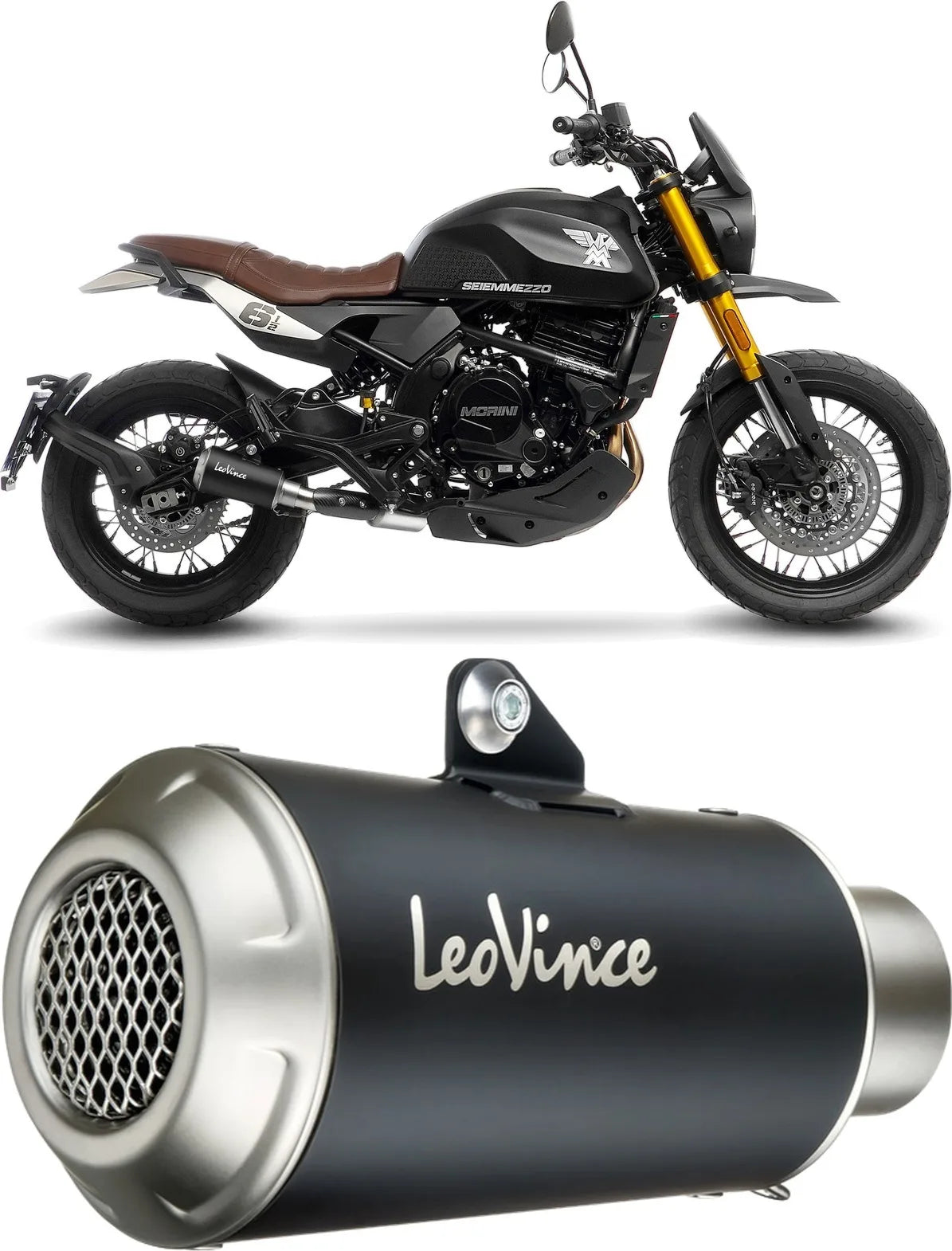 Terminale Di Scarico Senza Omologazione Suono Lv-10 Acciaio Nero Fondello Acciaio - Leovince Compatibile Con Moto Morini Seiemmezzo Scr - Str - A2 (2023-2024)