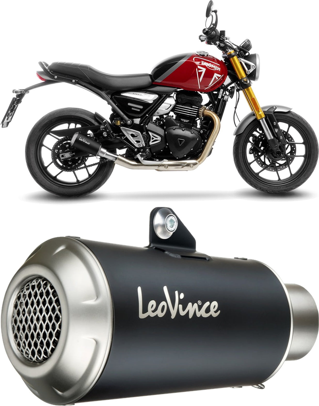 Exhaust Tip Without Sound Certification Lv-10 Steel Black Stainless Steel End Cap - Leovince Compatible With Triumph Scrambler 400 X (2024-2026)