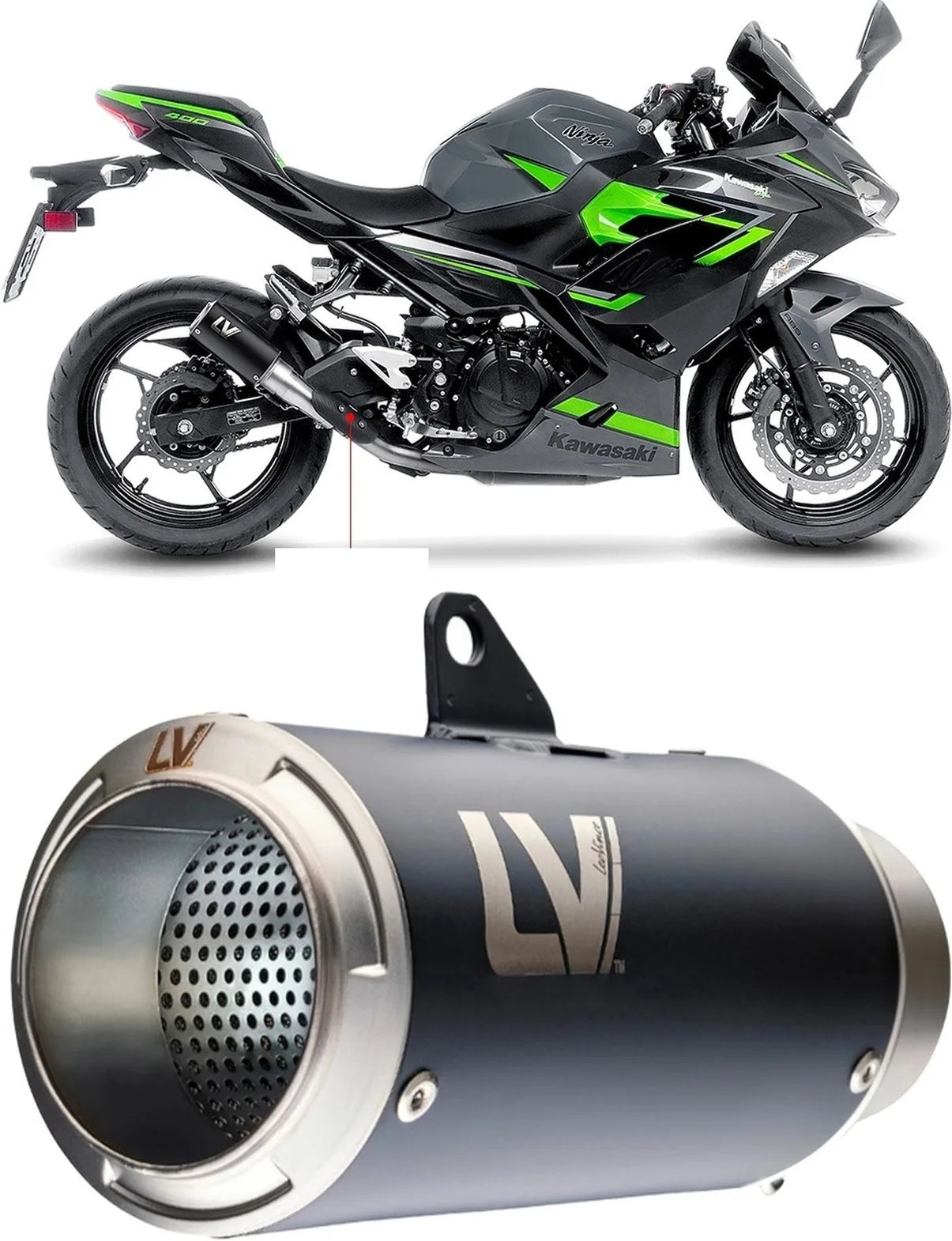 Terminale Di Scarico Senza Omologazione Suono Lv Corsa Acciaio Nero Fondello Acciaio - Leovince Compatibile Con Kawasaki Z 400 (2019-2021)