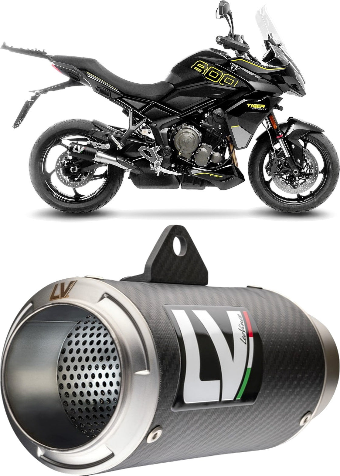 Exhaust Tip Without Sound Certification Lv Corsa Carbon Fiber Stainless Steel End Cap - Leovince Compatible With Triumph Tiger 800 Sport (2024-2026)