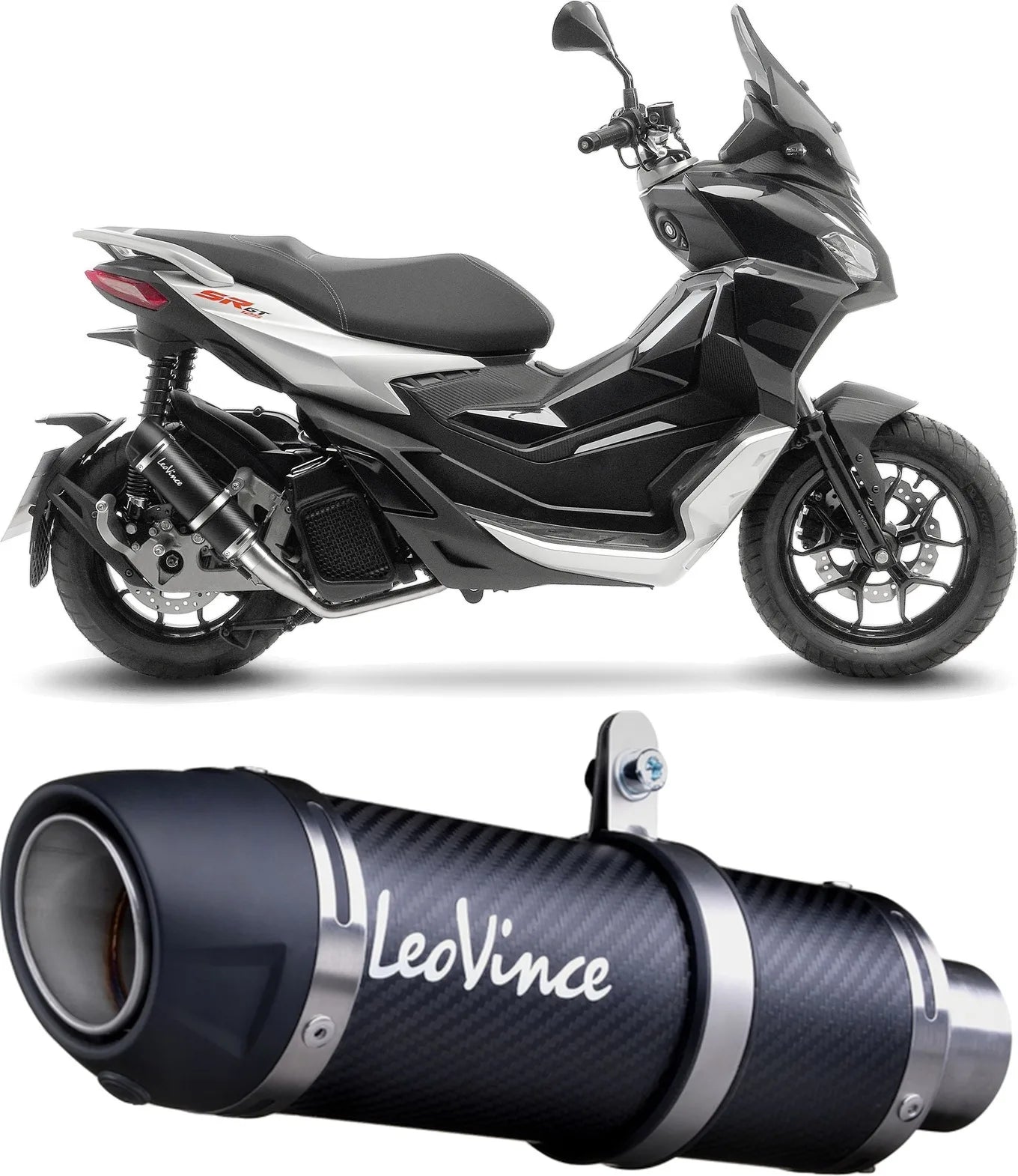 Impianto Di Scarico Completo Non Catalizzato E Senza Omologazione Suono Gp Corsa Evo Carbonio - Leovince Compatibile Con Aprilia Sr Gt 200 - Sport (2022-2024)