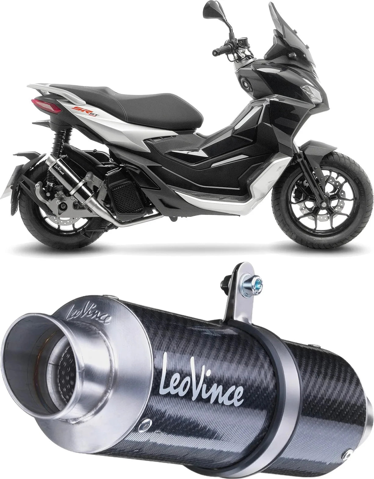 Impianto Di Scarico Completo Non Catalizzato E Senza Omologazione Suono Gp Corsa Carbonio - Leovince Compatibile Con Aprilia Sr Gt 200 - Sport (2022-2024)