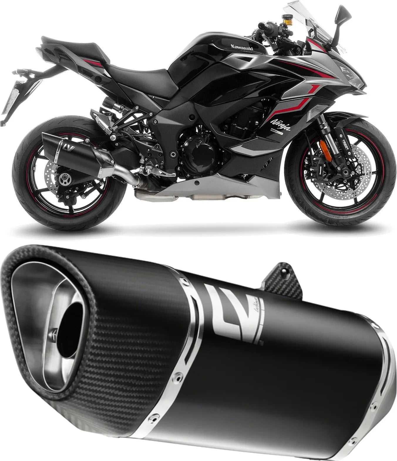 Terminale Di Scarico Senza Omologazione Suono Lv-14 R Acciaio Nero Fondello Carbonio - Leovince Compatibile Con Kawasaki Ninja 1100 Sx Tourer (2025-2026)