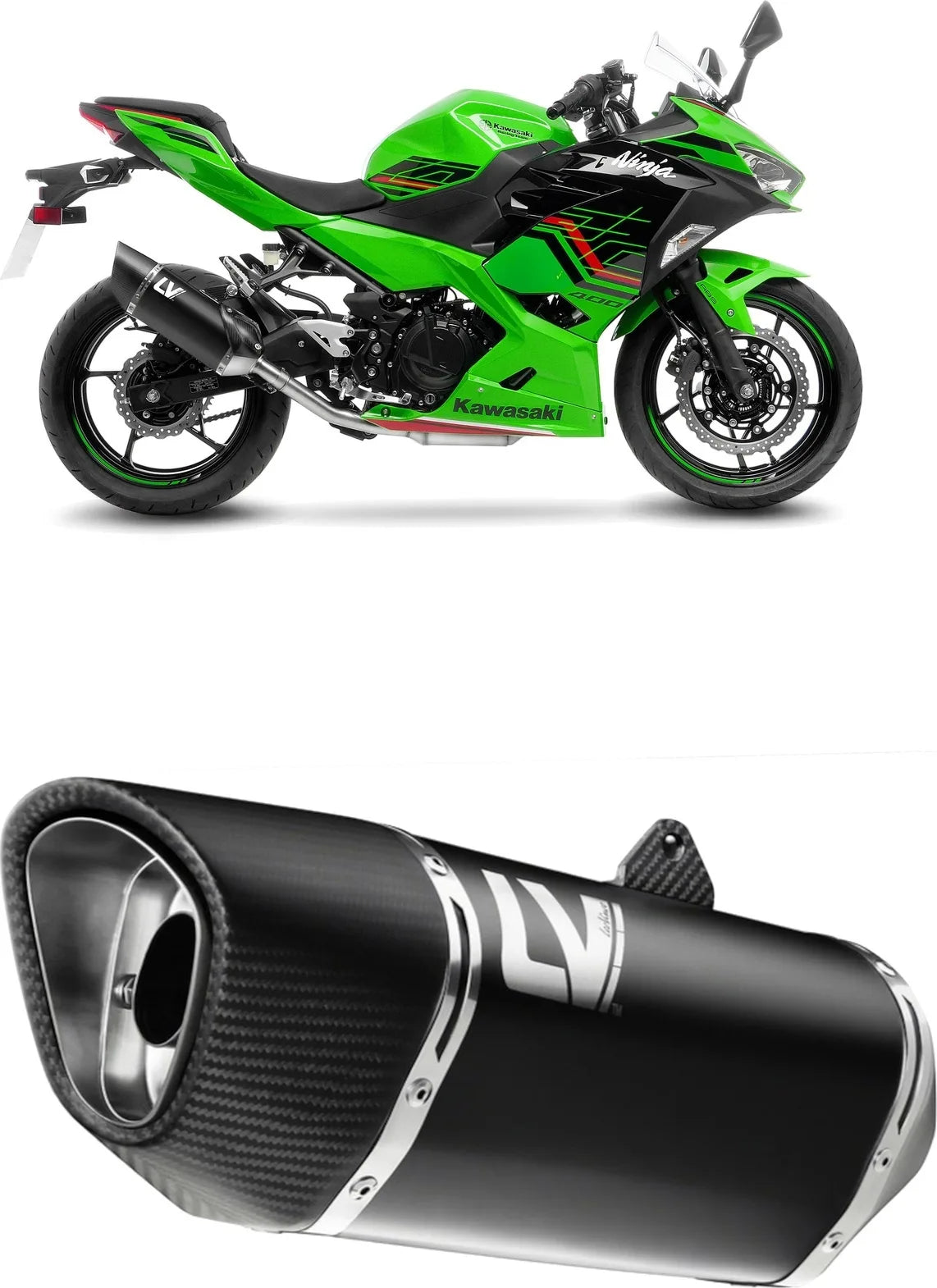 Terminale Di Scarico Senza Omologazione Suono Lv-14 R Acciaio Nero Fondello Carbonio - Leovince Compatibile Con Kawasaki Z 400 (2019-2021)