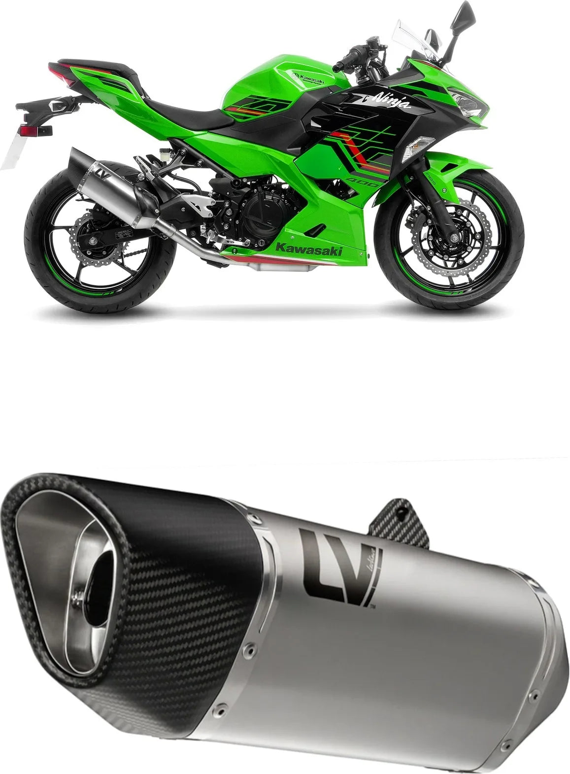 Terminale Di Scarico Senza Omologazione Suono Lv-14 R Acciaio Fondello Carbonio - Leovince Compatibile Con Kawasaki Ninja 400 (2018-2021)