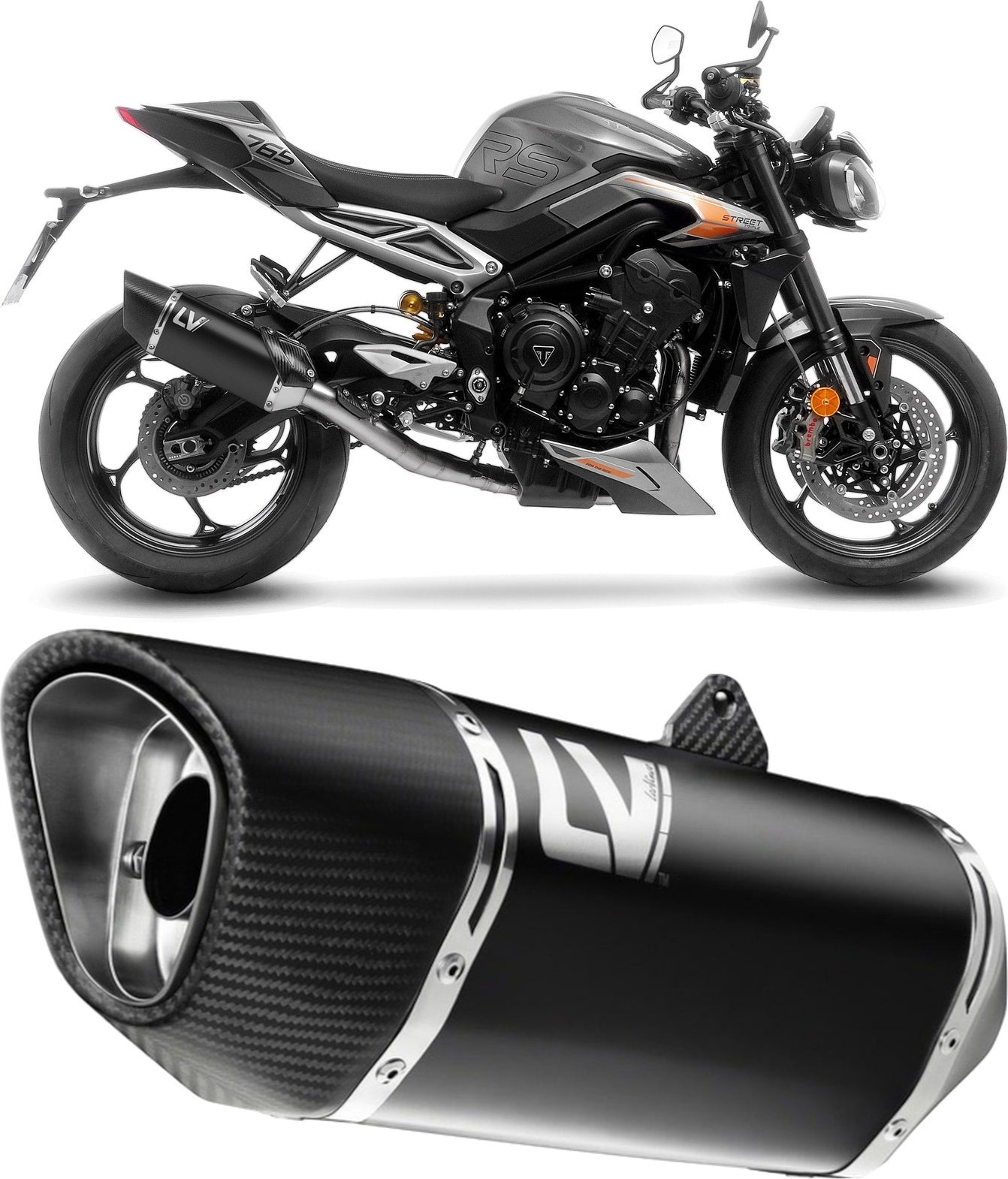 Complete Exhaust System Without Catalytic Converter And Without Sound Certification Lv-14 R Steel Black Carbon Fiber End Cap - Leovince Compatible With Triumph Street Triple 765 R - Rs (2023-2024)