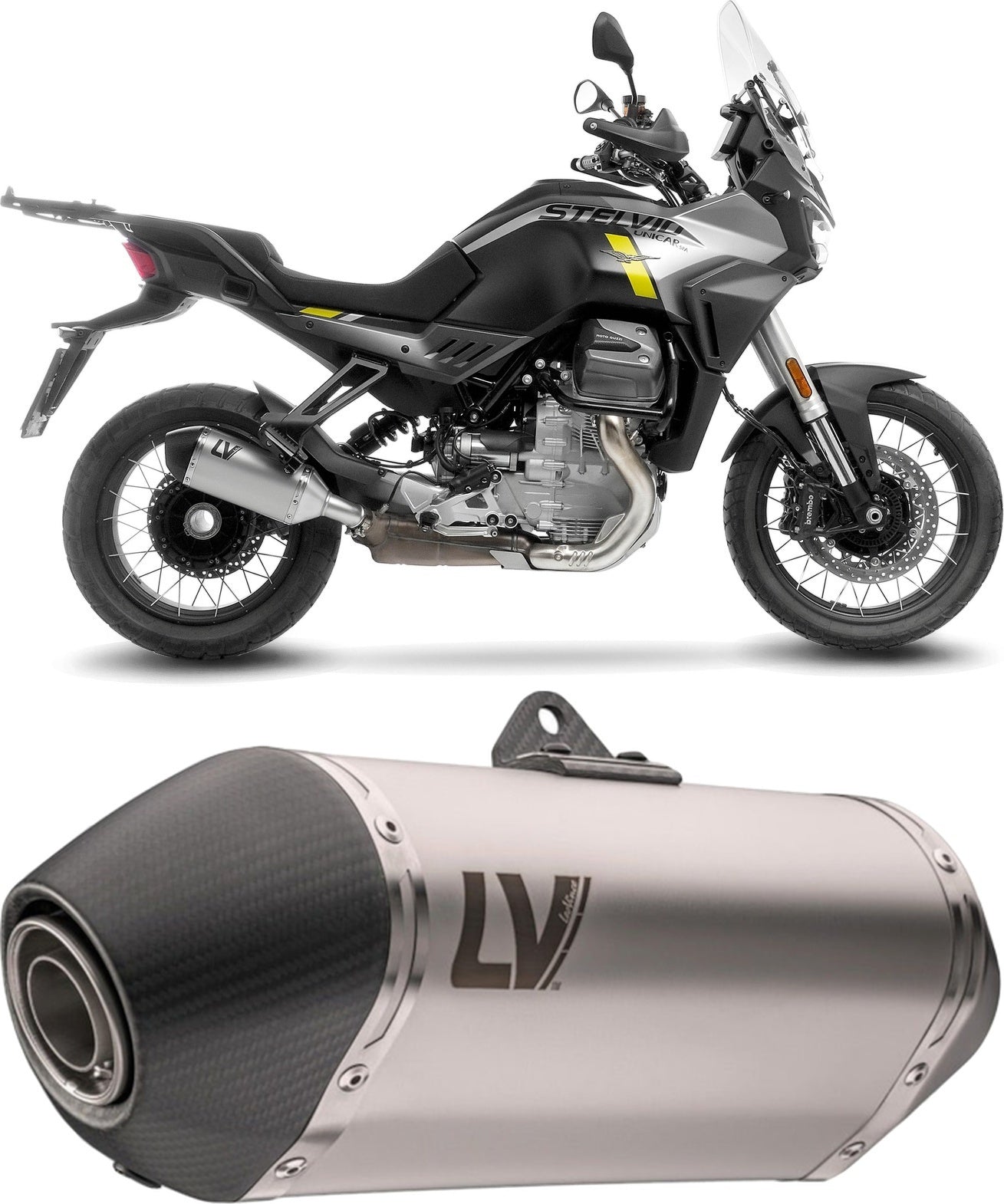 Exhaust Tip Without Sound Certification Lv-14 Stainless Steel Carbon Fiber End Cap - Leovince Compatible With Moto Guzzi Stelvio (2024-2026)