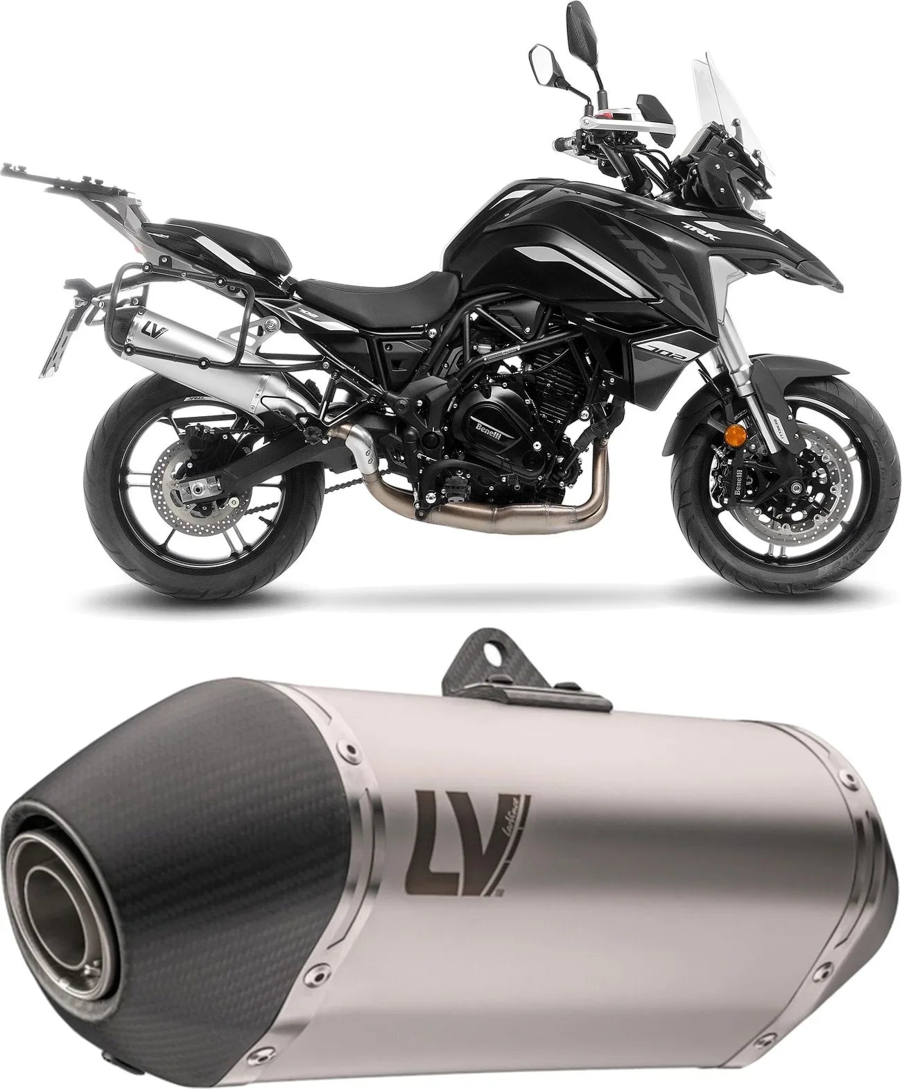 Terminale Di Scarico Senza Omologazione Suono Lv-14 Acciaio Fondello Carbonio - Leovince Compatibile Con Benelli Trk 702 - X (2023-2024)