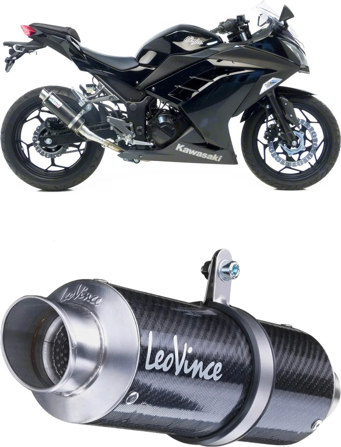 Terminale Di Scarico Senza Omologazione Suono Gp Corsa Carbonio - Leovince Compatibile Con Kawasaki Ninja 300 R (2013-2016)