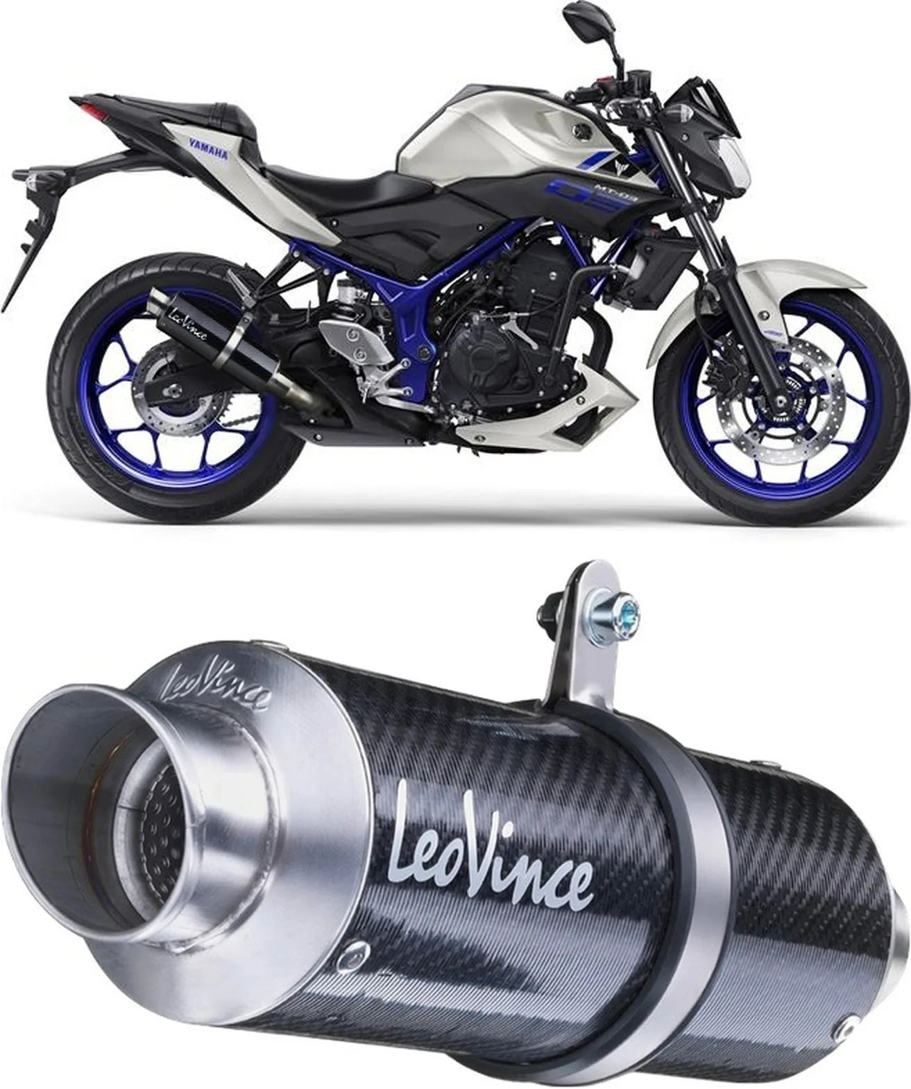 Impianto Di Scarico Completo Non Catalizzato E Senza Omologazione Suono Gp Corsa Carbonio - Leovince Compatibile Con Yamaha Mt-03 (2018-2019)