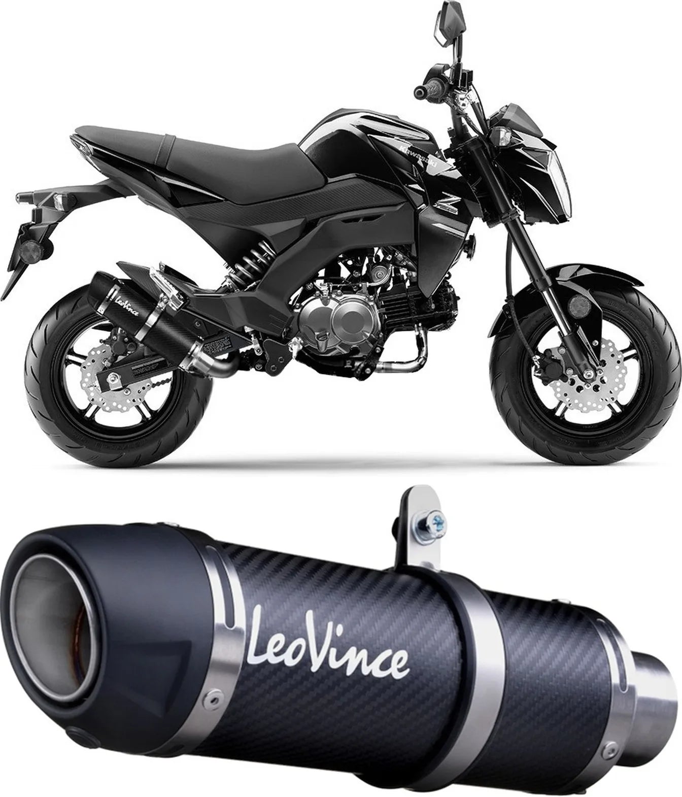 Impianto Di Scarico Completo Non Catalizzato E Senza Omologazione Suono Gp Corsa Evo Carbonio - Leovince Compatibile Con Kawasaki Z 125 Pro (2017-2024)