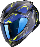 Casco Integrale Per Moto Scorpion Exo Exo-491 Polycarbonate Nero Blu Giallo Neon Zumo Taglia M