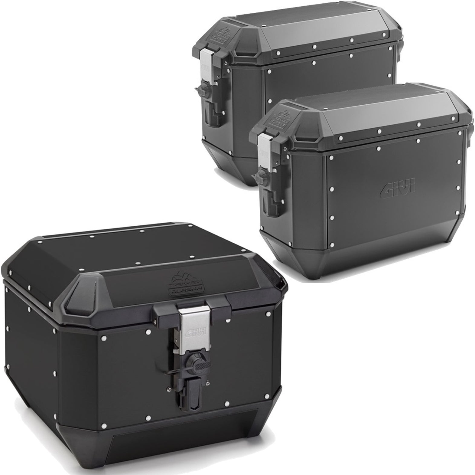 Trekker Alaska Aluminium Black Top Case + Side Cases - 116 Lt Trekker Alaska Aluminium - Givi Compatible With Kawasaki Versys 650 (2015-2021)