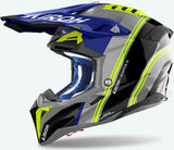 Casco Off-Road Per Moto Airoh Aviator 3 - Av3H18 Hpc Carbon Blu Gloss Hima Taglia S