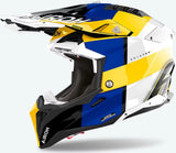 Casco Off-Road Per Moto Airoh Aviator 3 - Av3M18 Hpc Carbon Blu Giallo Lucido Monarch Taglia M