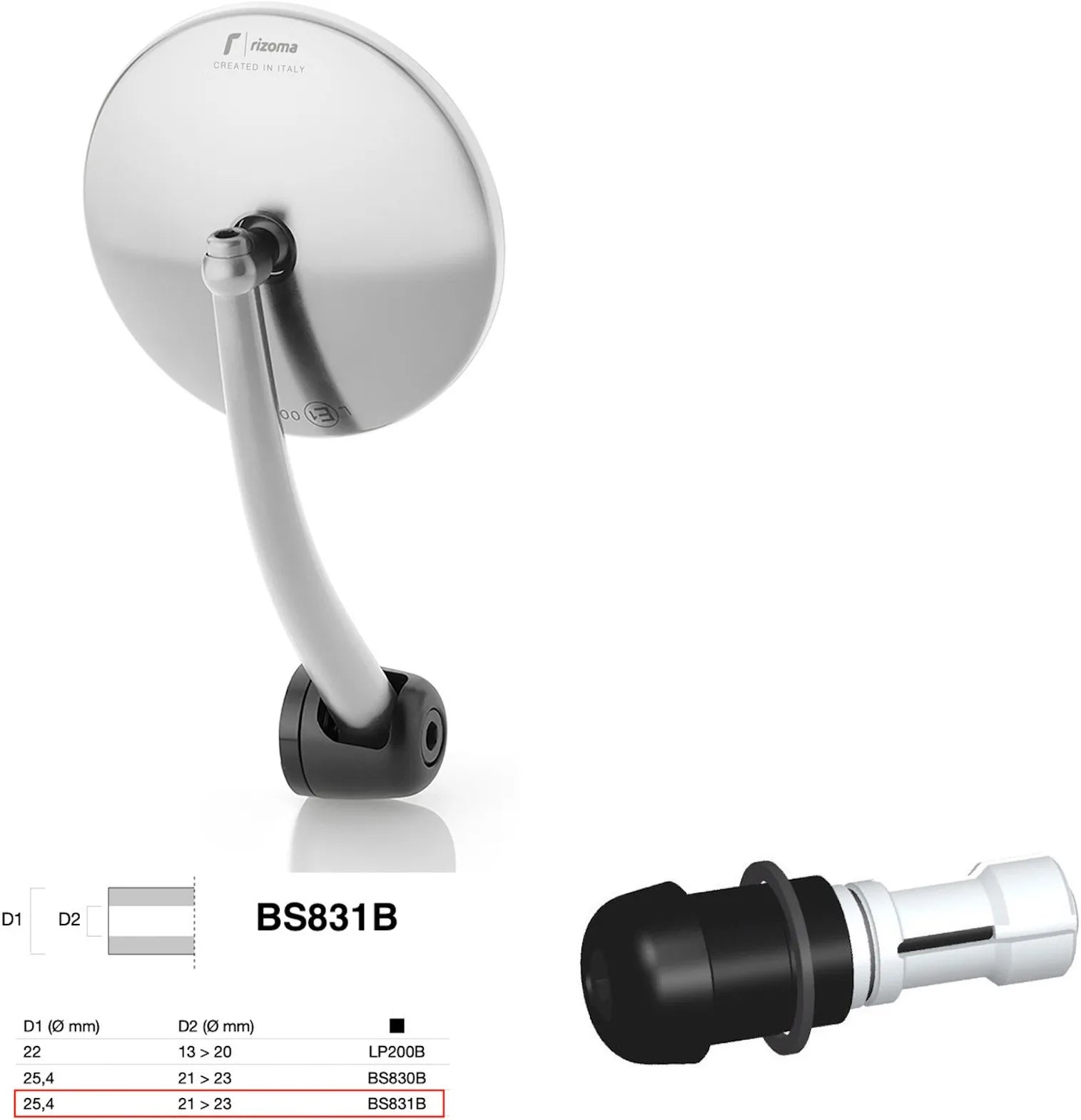 Specchietto End Mount Sinistro Universale Dø 24,5(21>23) Spirit Rs - Rizoma Compatibile Con Benelli
