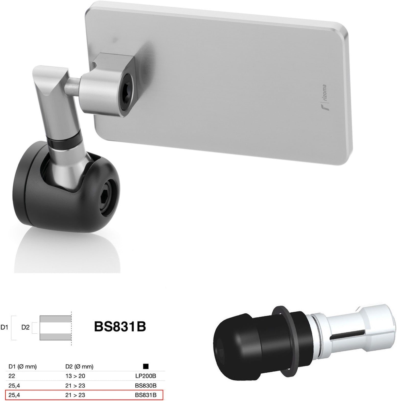 Mirror End Mount Right Universal Ø24,5(21>23) Quantum End - Rizoma Compatible With Moto Guzzi