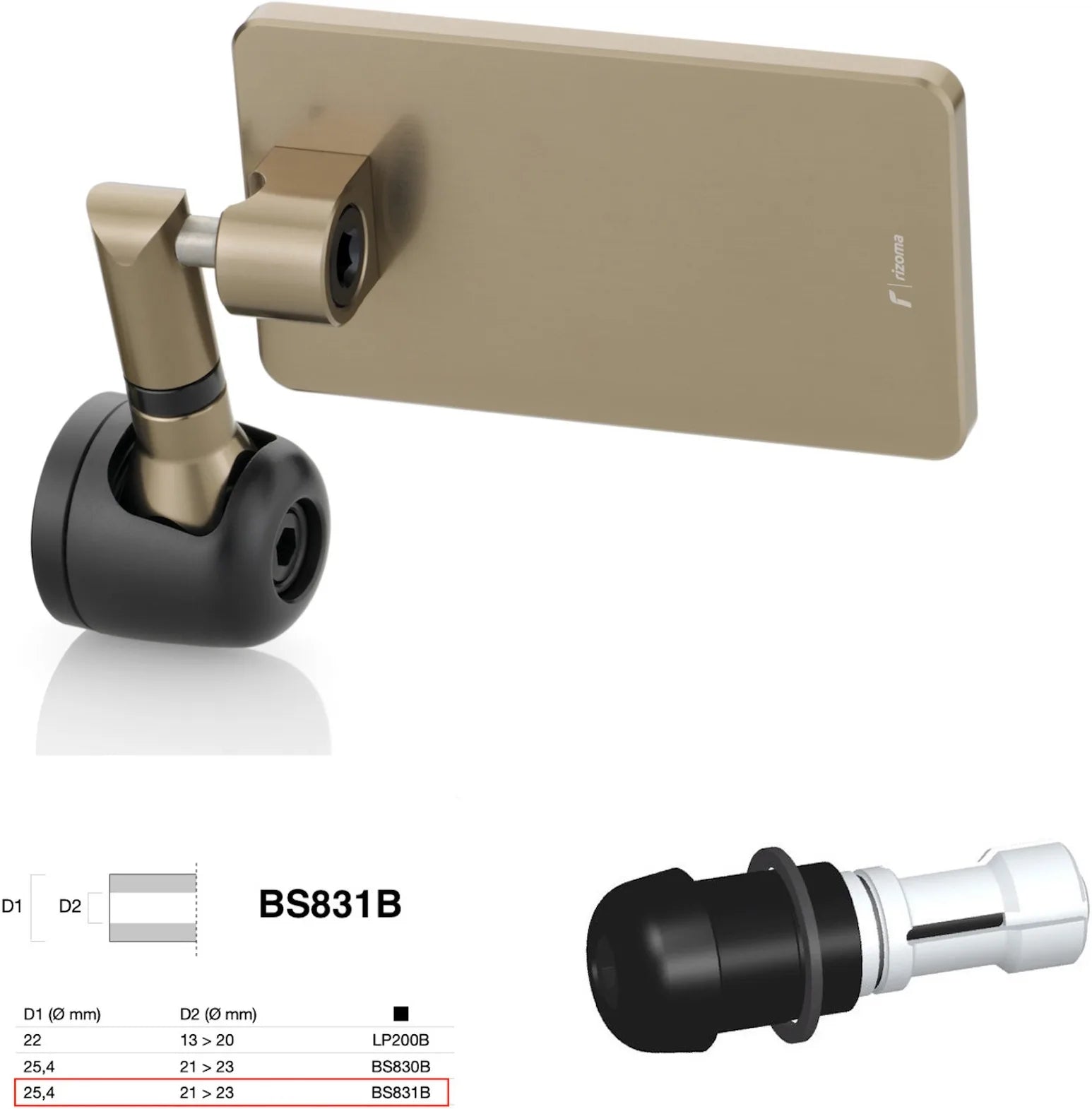 Specchietto End Mount Destro Universale Dø 24,5(21>23) Quantum End - Rizoma Compatibile Con Ktm