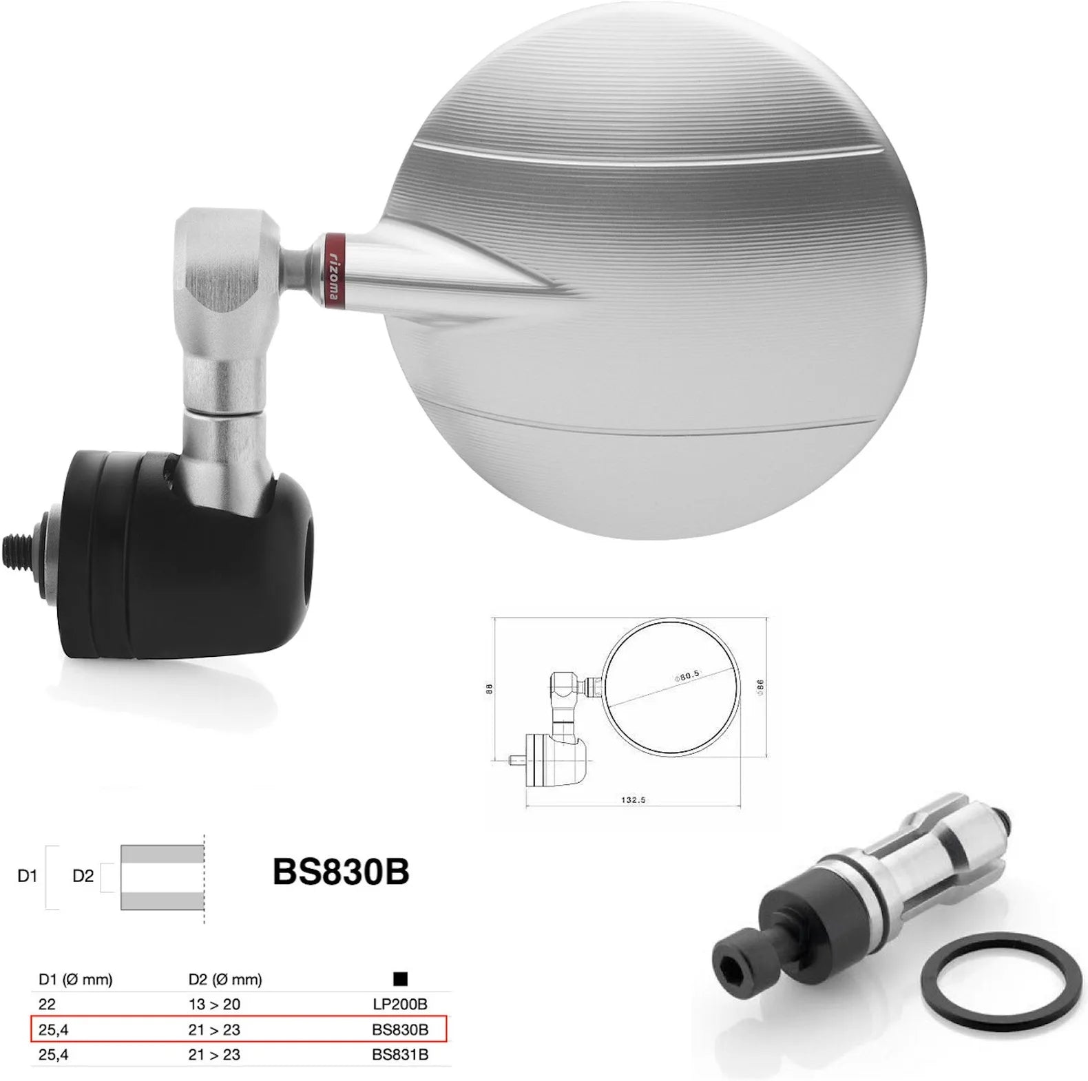 Specchietto End Mount Destro Universale Dø 24,5(21>23) Spy-R Ø80 - Rizoma Compatibile Con Ktm