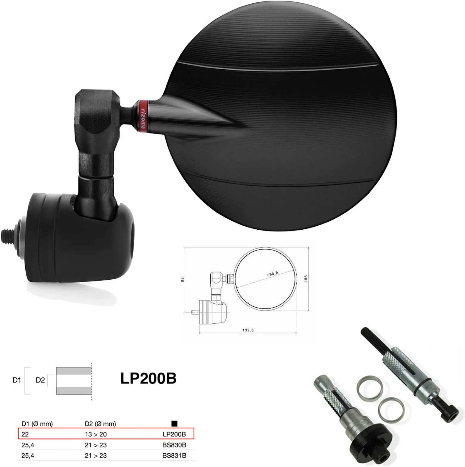 Specchietto End Mount Sinistro Universale Dø 22(13>20) Spy-R Ø80 - Rizoma Compatibile Con Ducati