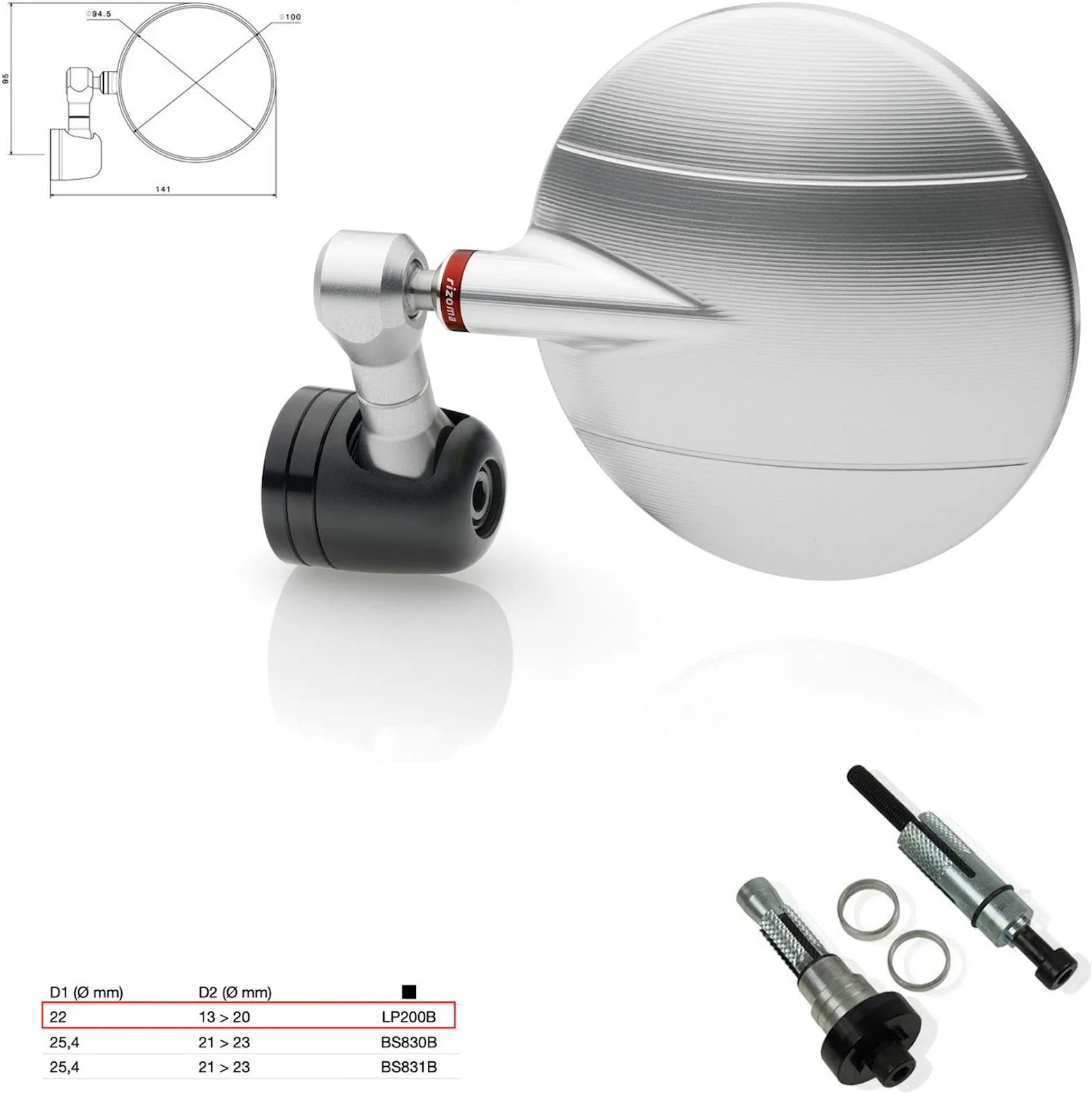 Specchietto End Mount Destro Universale Dø 22(13>20) Spy-R Ø94.5 - Rizoma Compatibile Con Ktm