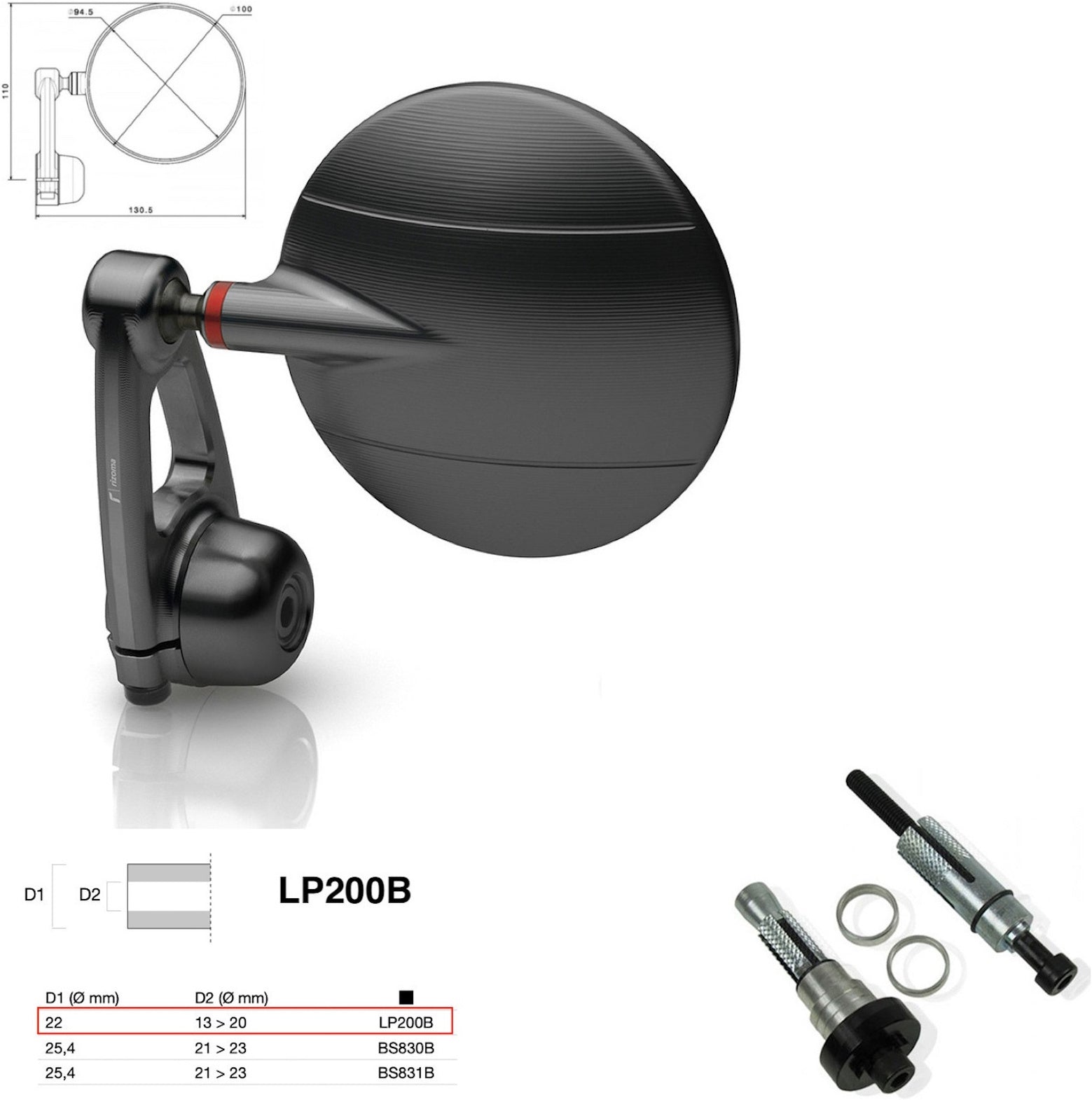 Mirror End Mount Right Universal Ø22(13>20) Spy-Arm Ø94.5 - Rizoma Compatible With Moto Guzzi