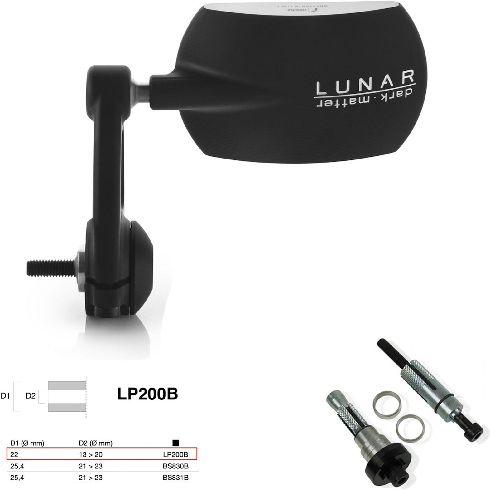 Mirror End Mount Left Universal Ø22(13>20) Lunar - Rizoma Compatible With Moto Guzzi