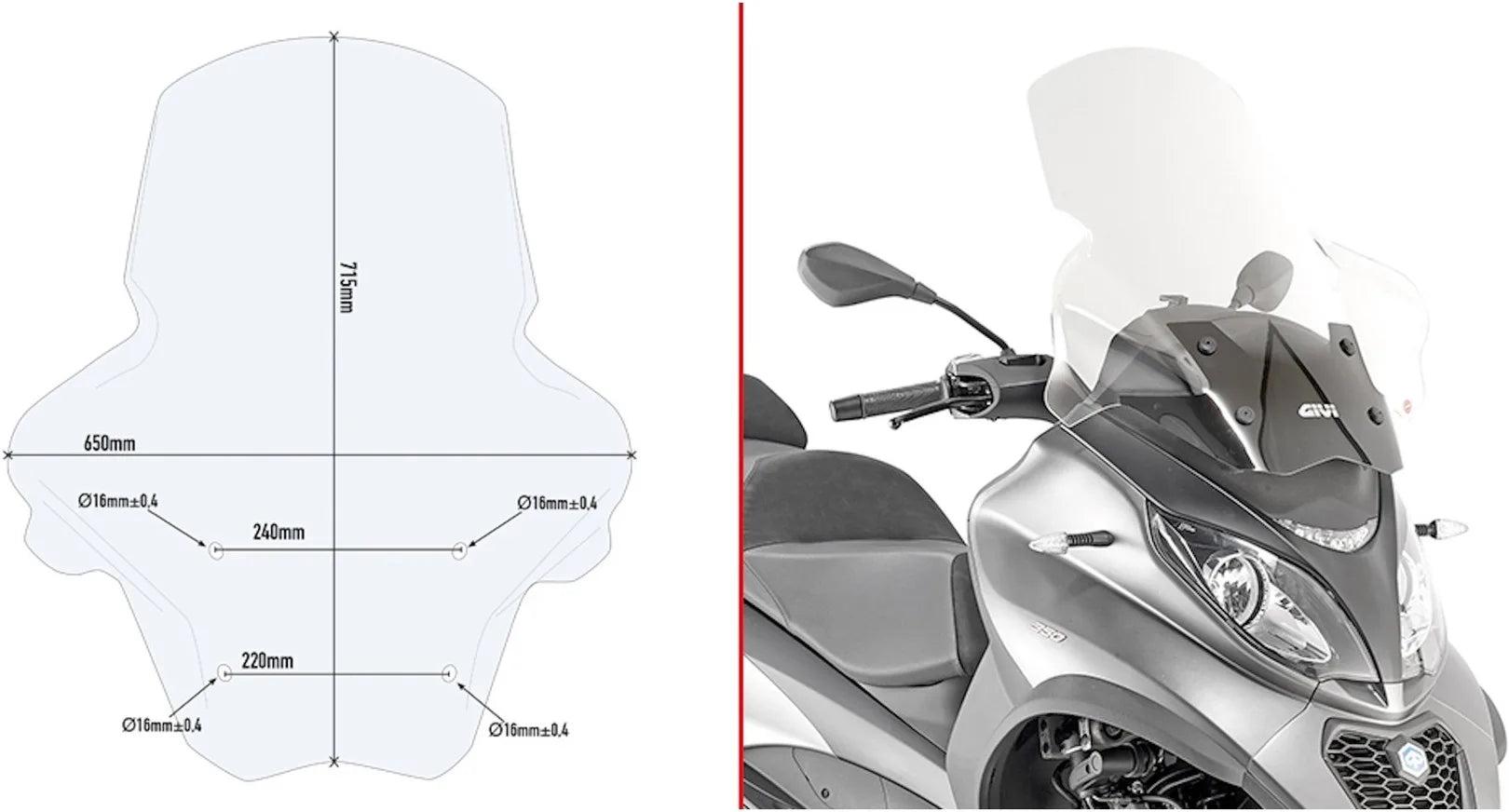 Parabrezza Trasparente - Givi Compatibile Con Piaggio Mp3 350 - 400 Sport (2018-2021)