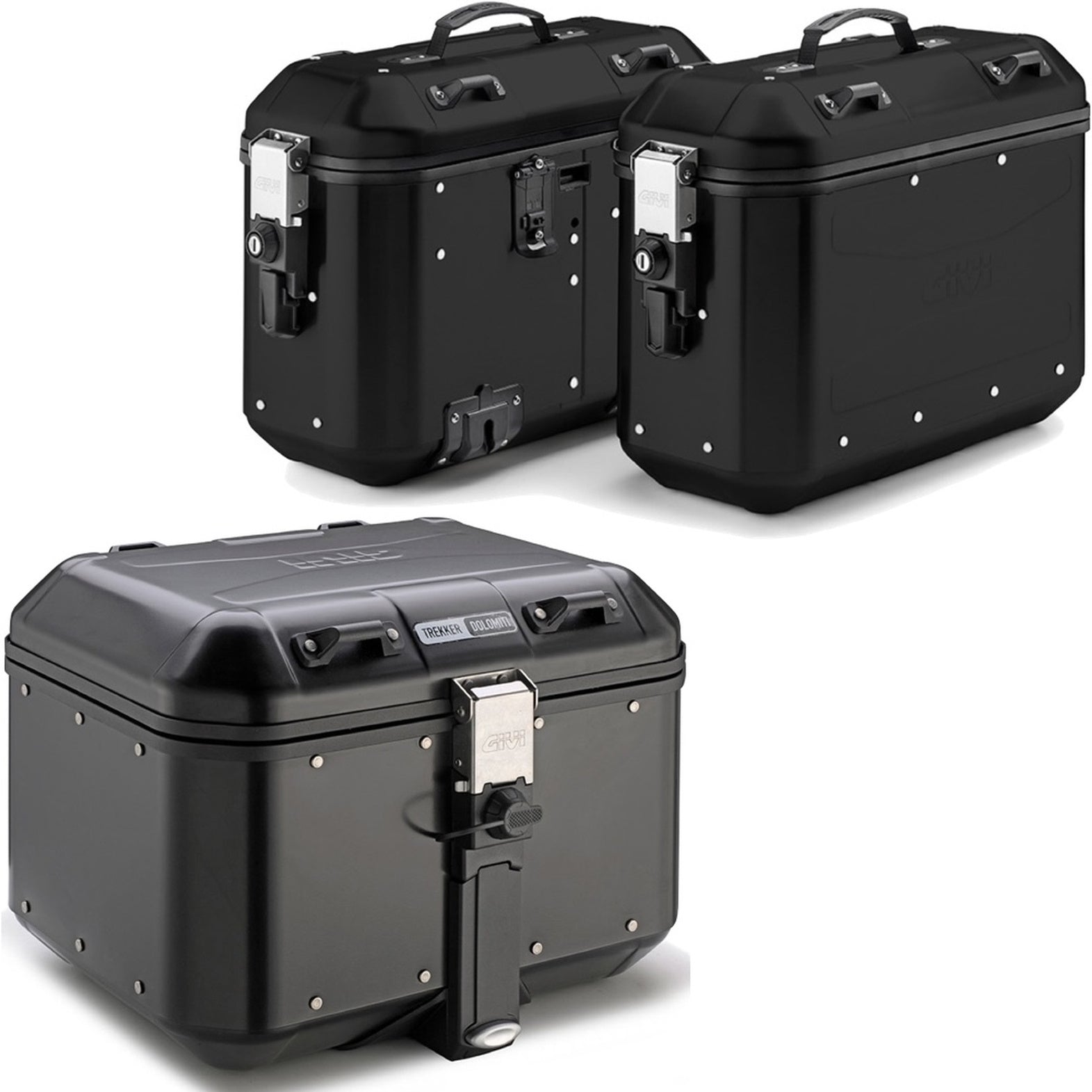 Trekker Dolomiti Aluminium Black Top Case + Side Cases - 118 Lt Trekker Dolomiti Aluminium - Givi Compatible With Kawasaki Versys 650 (2022-2024)