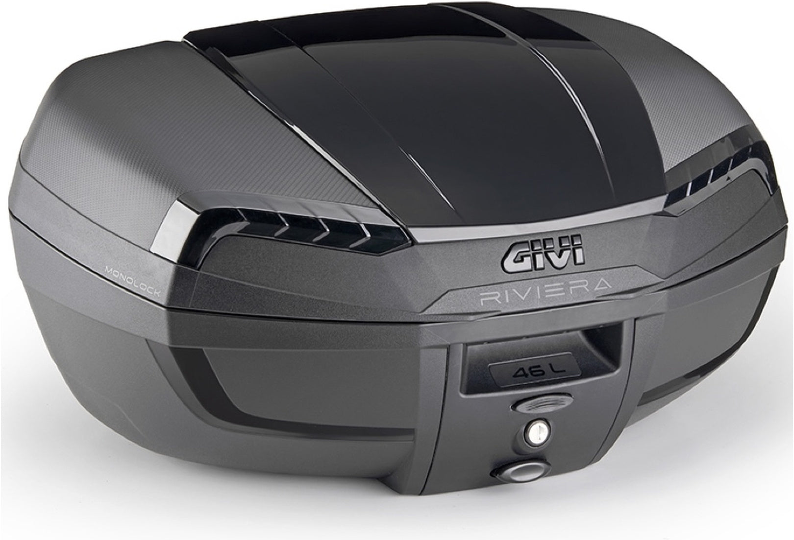 Monolock Riviera Triple Black Top Case - 46 Lt Riviera Technopolymer - Givi Compatible With Piaggio Electric 1 E (2021-2024)