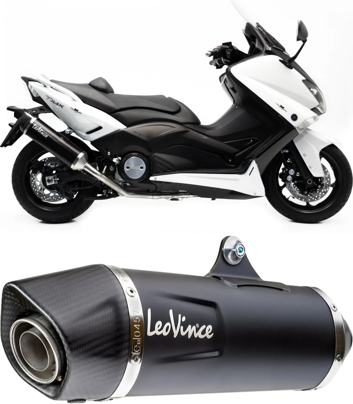 Impianto Di Scarico Completo Catalizzato E Con Omologazione Suono Nero Acciaio Fondello Carbonio - Leovince Compatibile Con Yamaha Xp 530 T-Max (2012-2016)