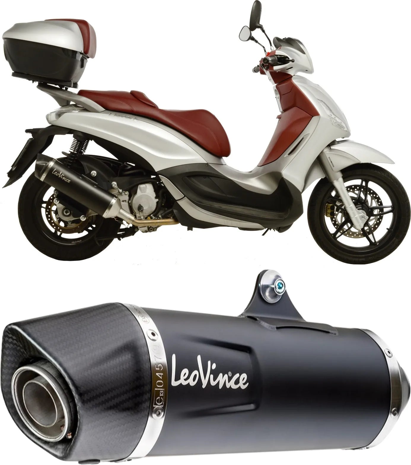 Terminale Di Scarico Con Omologazione Suono Nero Acciaio Fondello Carbonio - Leovince Compatibile Con Piaggio Beverly 350 Sport Touring E3 (2011-2016)