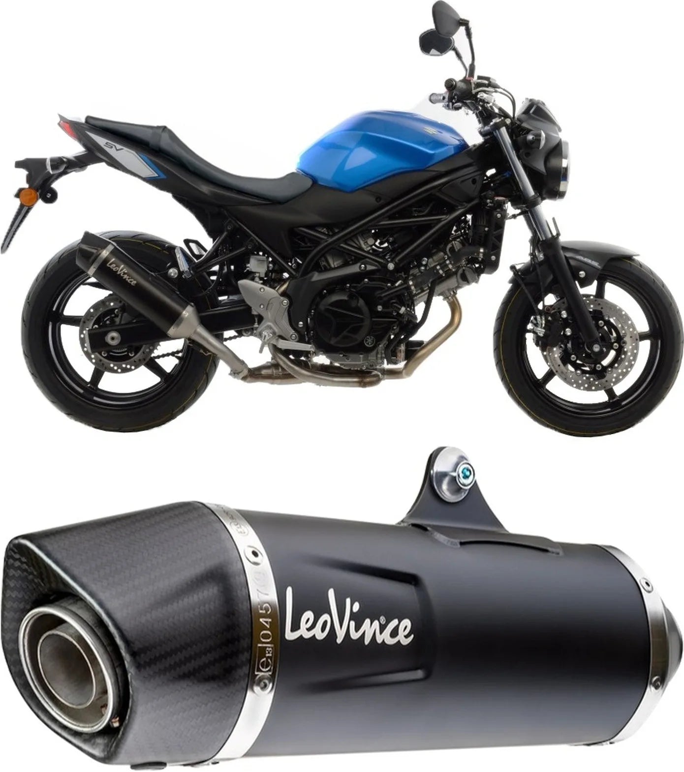 Terminale Di Scarico Con Omologazione Suono Nero Acciaio Fondello Carbonio - Leovince Compatibile Con Suzuki Sv 650 X (2018-2023)