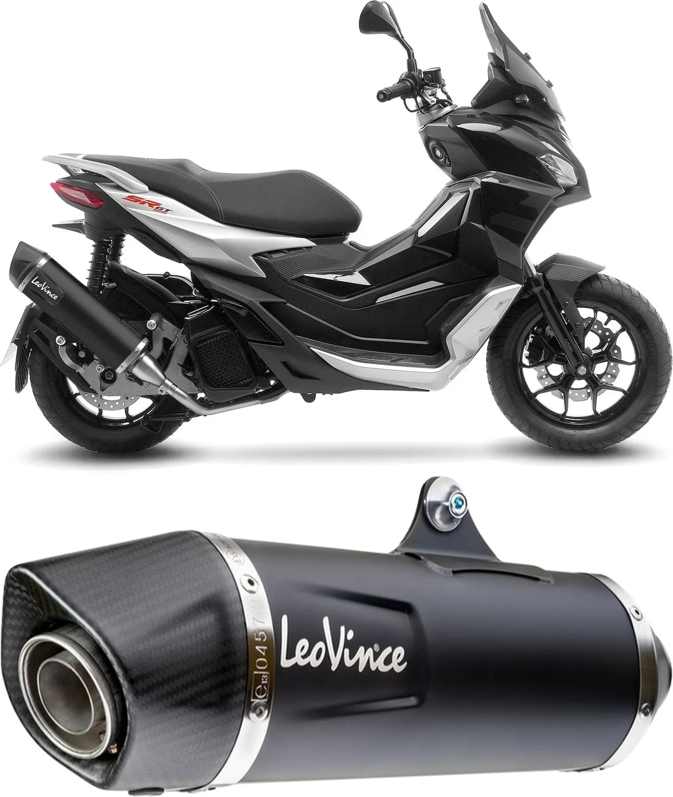 Terminale Di Scarico Con Omologazione Suono Nero Acciaio Fondello Carbonio - Leovince Compatibile Con Aprilia Sr Gt 125 - Sport (2022-2024)