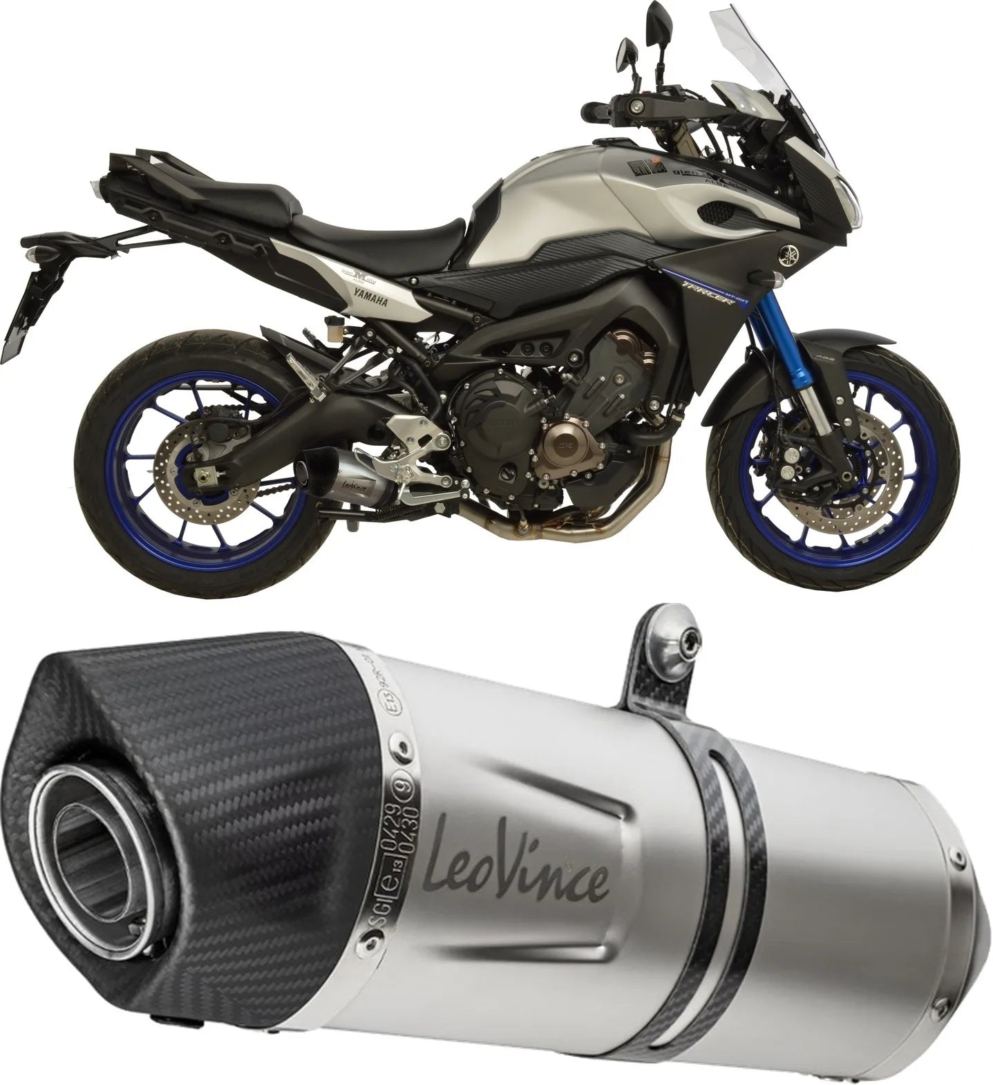 Impianto Di Scarico Completo Catalizzato E Con Omologazione Suono Lv One Evo Acciaio Fondello Carbonio - Leovince Compatibile Con Yamaha Tracer 900 (2015-2016)