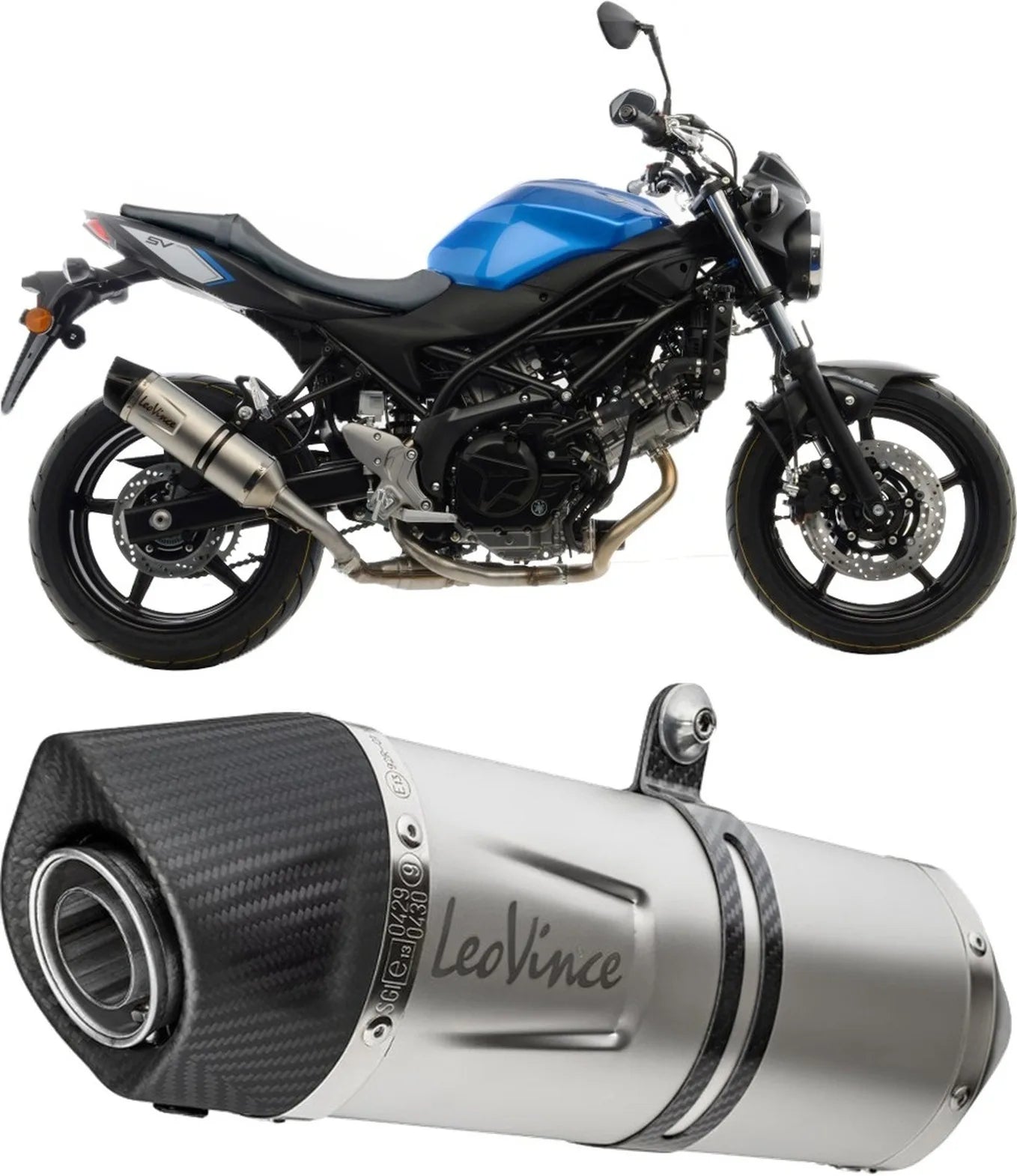 Terminale Di Scarico Con Omologazione Suono Lv One Evo Acciaio Fondello Carbonio - Leovince Compatibile Con Suzuki Sv 650 X (2018-2023)