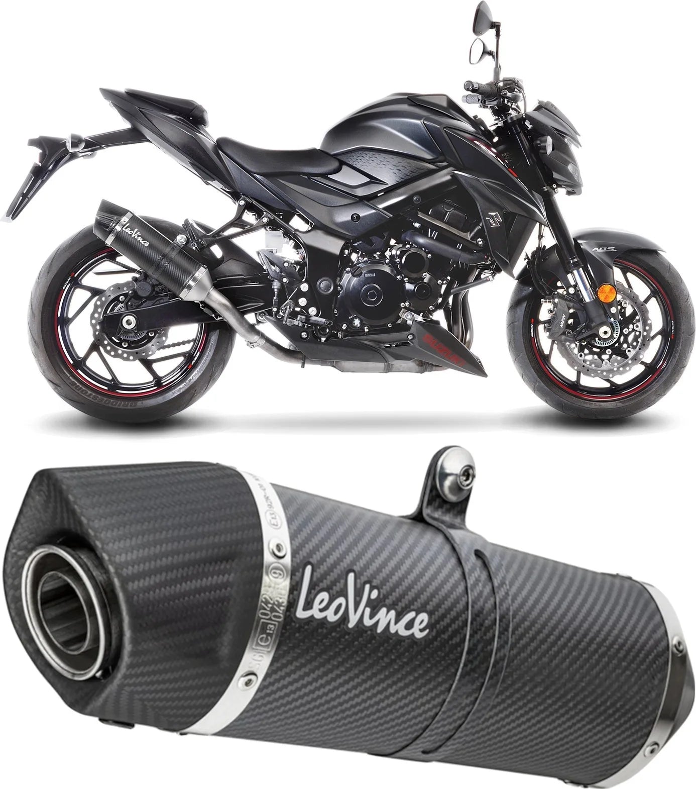 Terminale Di Scarico Con Omologazione Suono Lv One Evo Carbonio Fondello Carbonio - Leovince Compatibile Con Suzuki Gsx-S 750 - Z Abs (2017-2020)