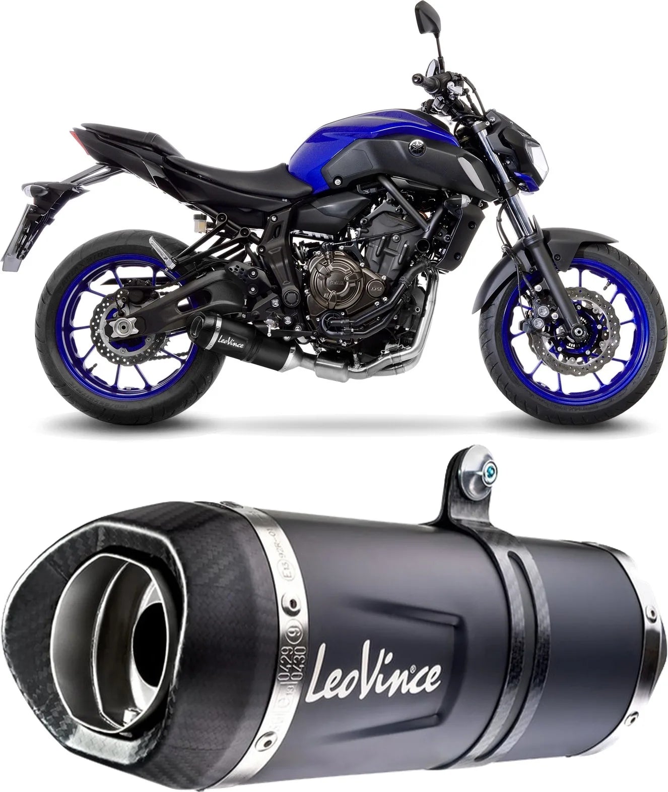 Impianto Di Scarico Completo Catalizzato E Con Omologazione Suono Lv One Evo Acciaio Nero Fondello Carbonio - Leovince Compatibile Con Yamaha Mt-07 (2017-2020)