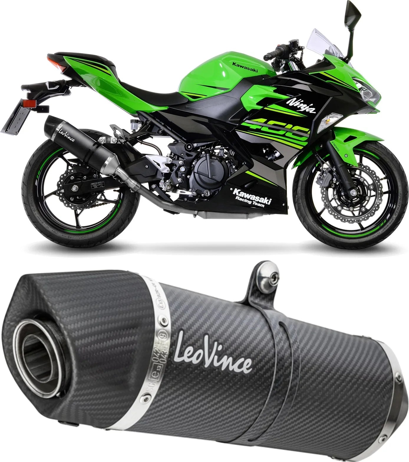 Terminale Di Scarico Con Omologazione Suono Lv One Evo Carbonio Fondello Carbonio - Leovince Compatibile Con Kawasaki Ninja 400 (2018-2021)