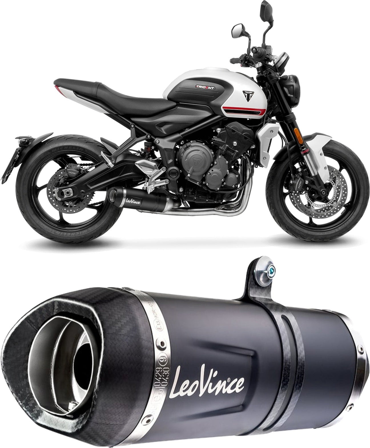 Complete Catalytic Exhaust System With Sound Certification Lv One Evo Steel Black Carbon Fiber End Cap - Leovince Compatible With Triumph Tiger 660 Sport (2022-2024)